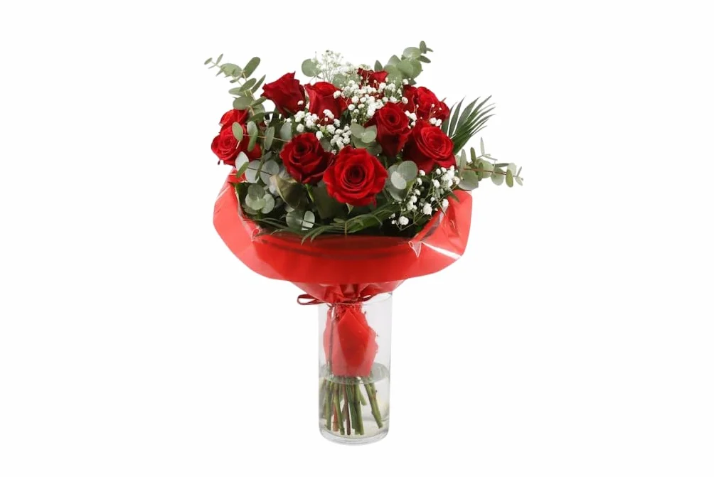 DECOALIVE Ramo de Flores Naturales 12 Rosas Rojas