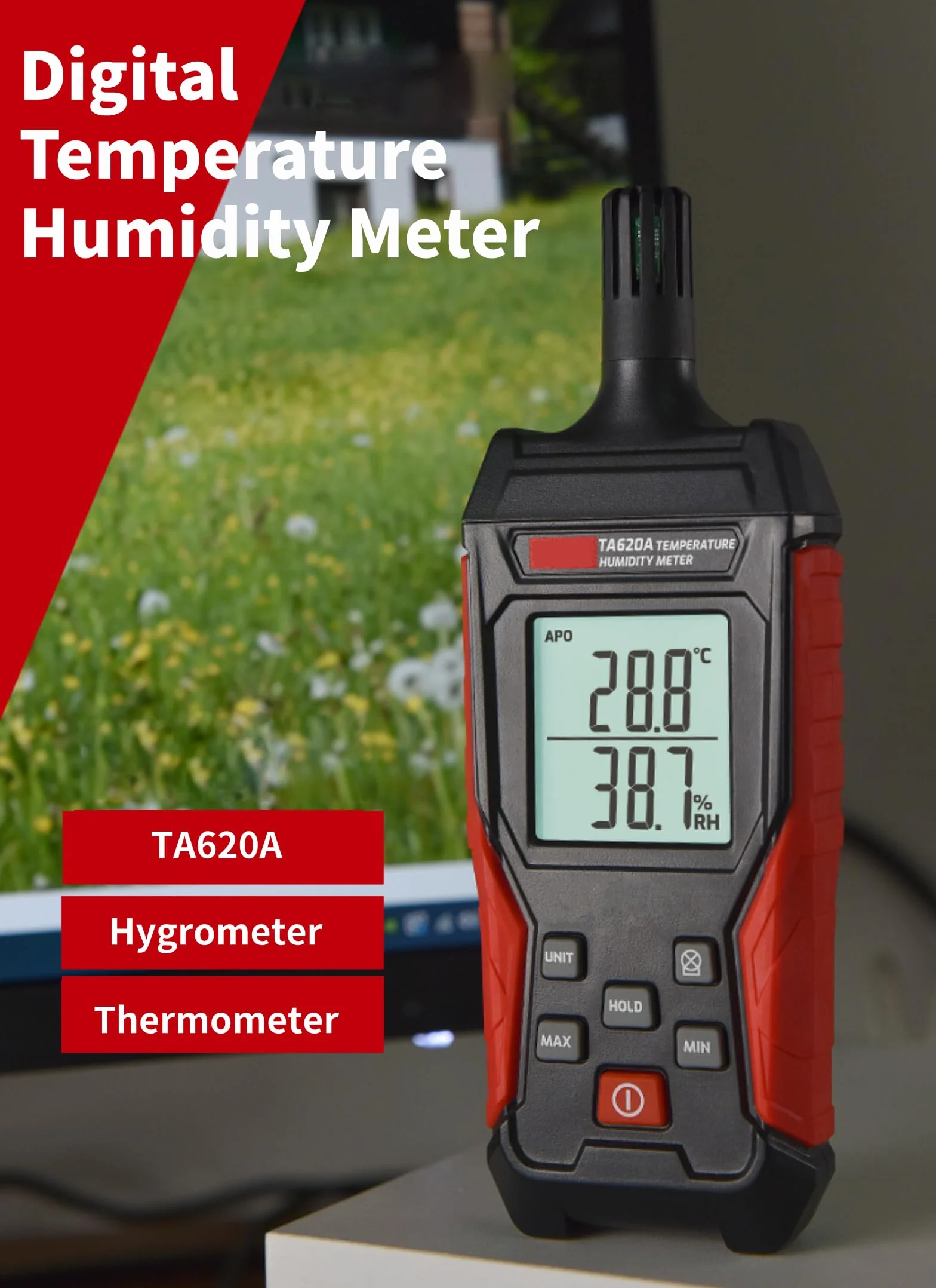 Medidor de Temperatura y Humedad TA620A, Termómetro Higrómetro Portátil de Alta Precisión