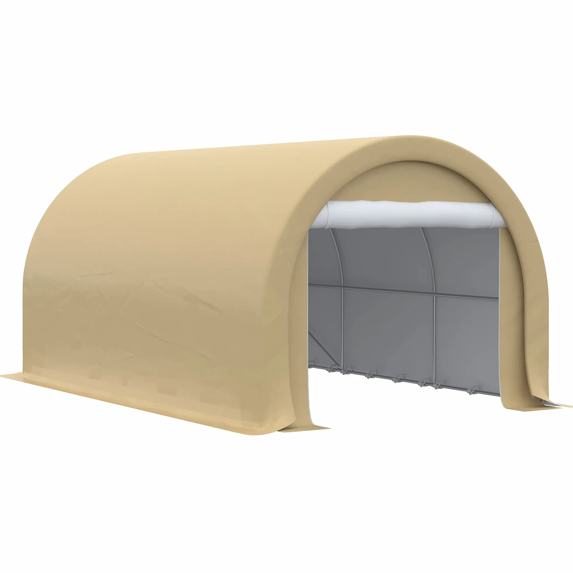 Outsunny Tente cochera 5L x 3l x 2,4H m Acero galvanizado PE Alta Densidad 190 g/m² Impermeable Anti-UV Beige
