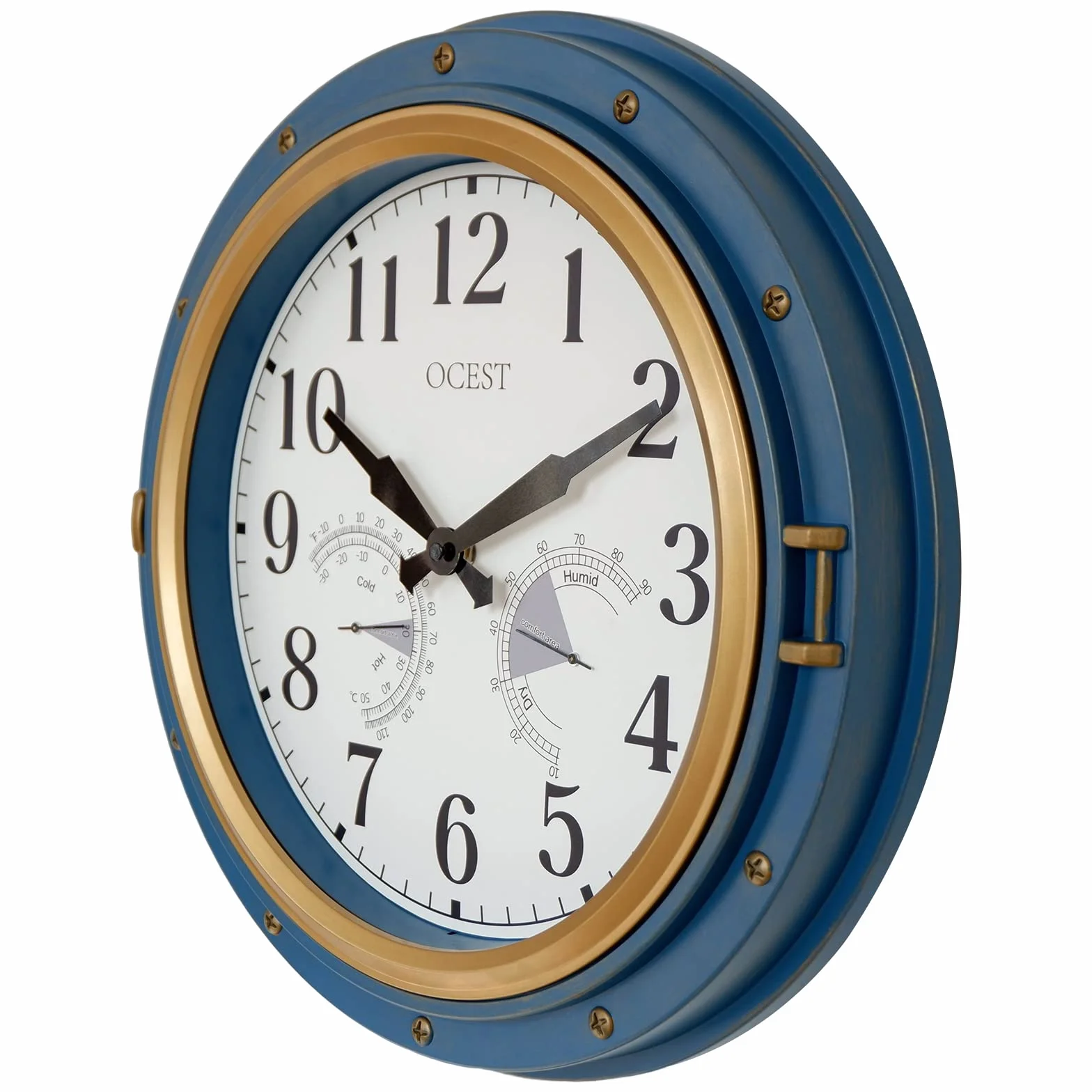 OCEST Reloj de jardín 16 pulgadas impermeable exterior termómetro higrómetro retro