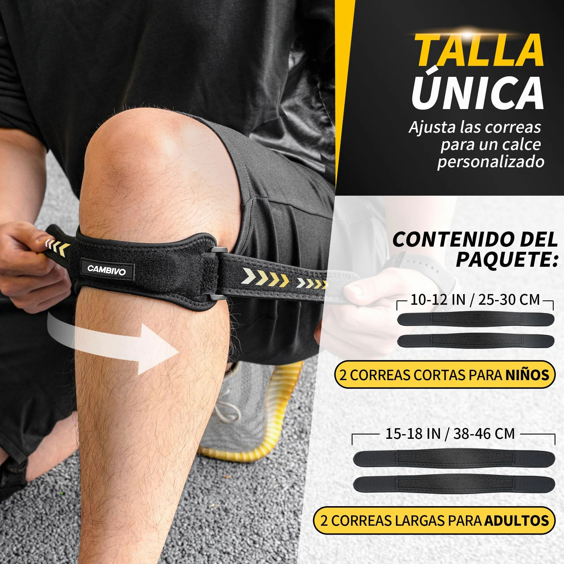 CAMBIVO Rodillera Ajustable x2, Cinta Rotuliana, para Menisco y Ligamento, Tendón Rotuliano, Correr, Gimnasio, Alivio Tendinitis