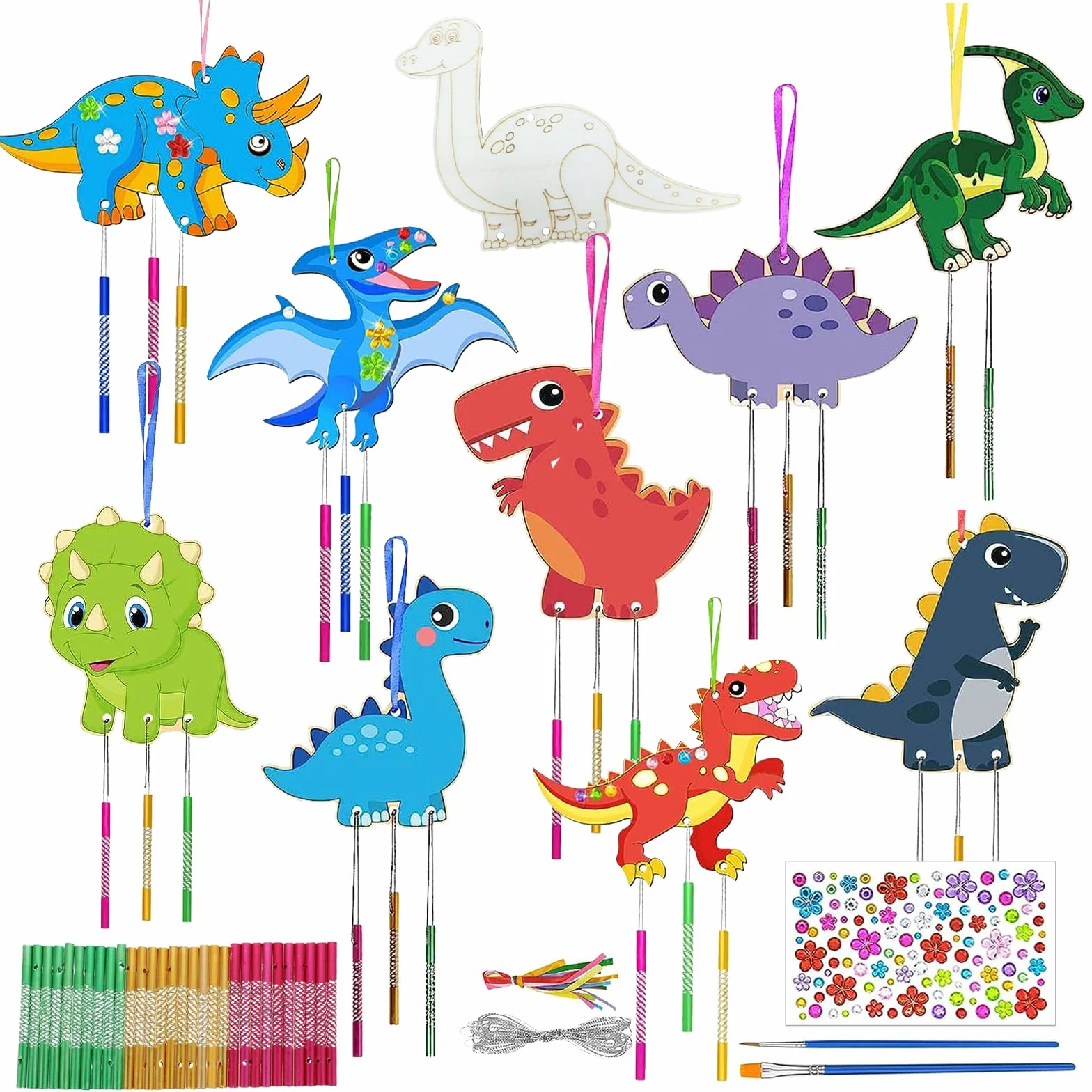 Dinosaurio Carillón de Viento 10 Piezas Artesanía Pintura Decoración Colgante Halloween Navidad