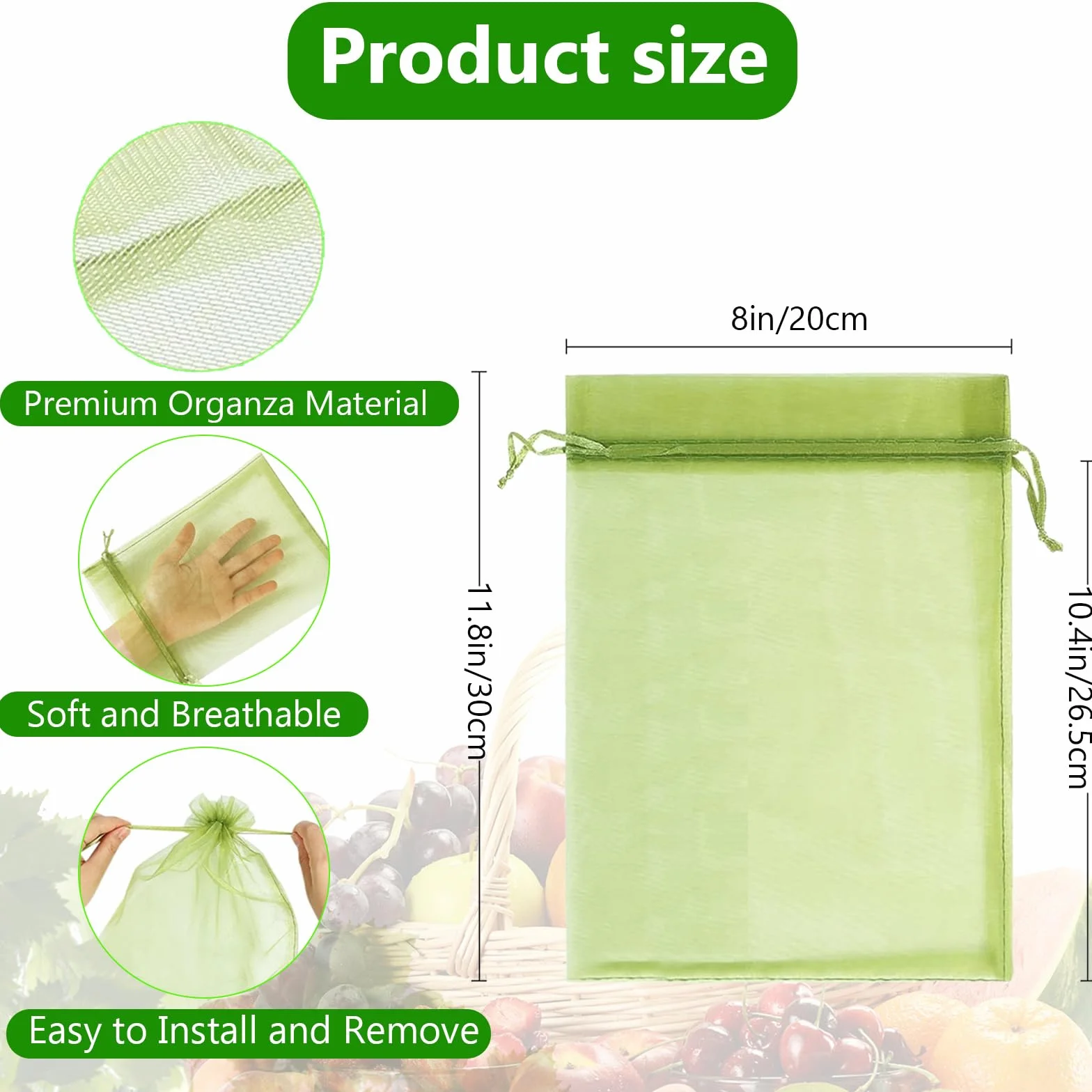 Bolsas Protectoras para Uvas 20x30 cm 50 Piezas Malla de Protección con Cordón
