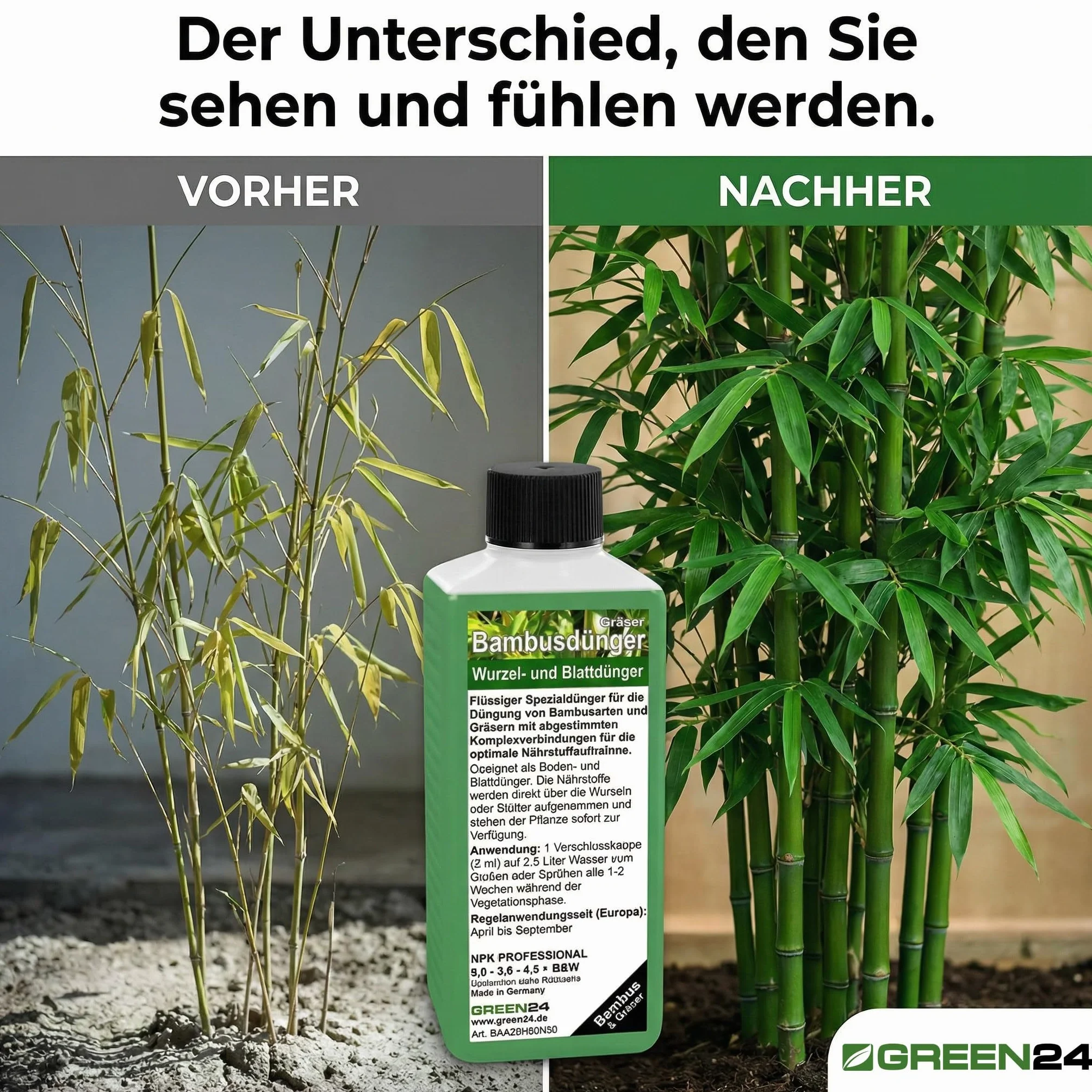 GREEN24 Fertilizante líquido de bambú de alta tecnología para bambúes y pastos Verde