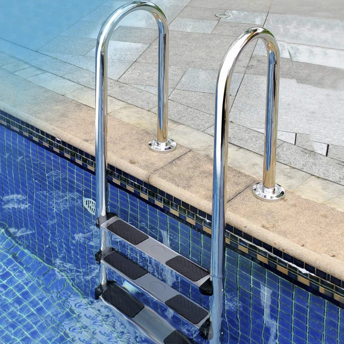 RELAX4LIFE Escalera de Piscina Acero Inoxidable 3 Peldaños Antideslizantes Desmontable 150kg 55x25x132,5cm