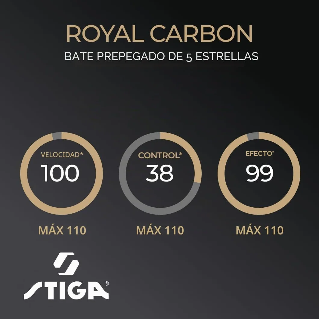 STIGA Royal Carbon Raqueta de Tenis de Mesa 5 Estrellas Profesional Hoja 5 Capas Fibra de Carbono Goma ITTF