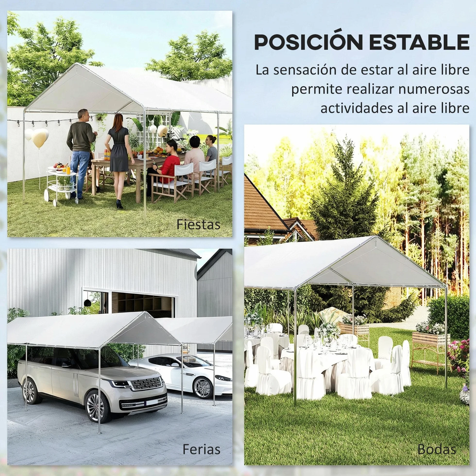 Outsunny Carpa Garaje 3x6 m Impermeable Acero Galvanizado Toldo PE Blanco