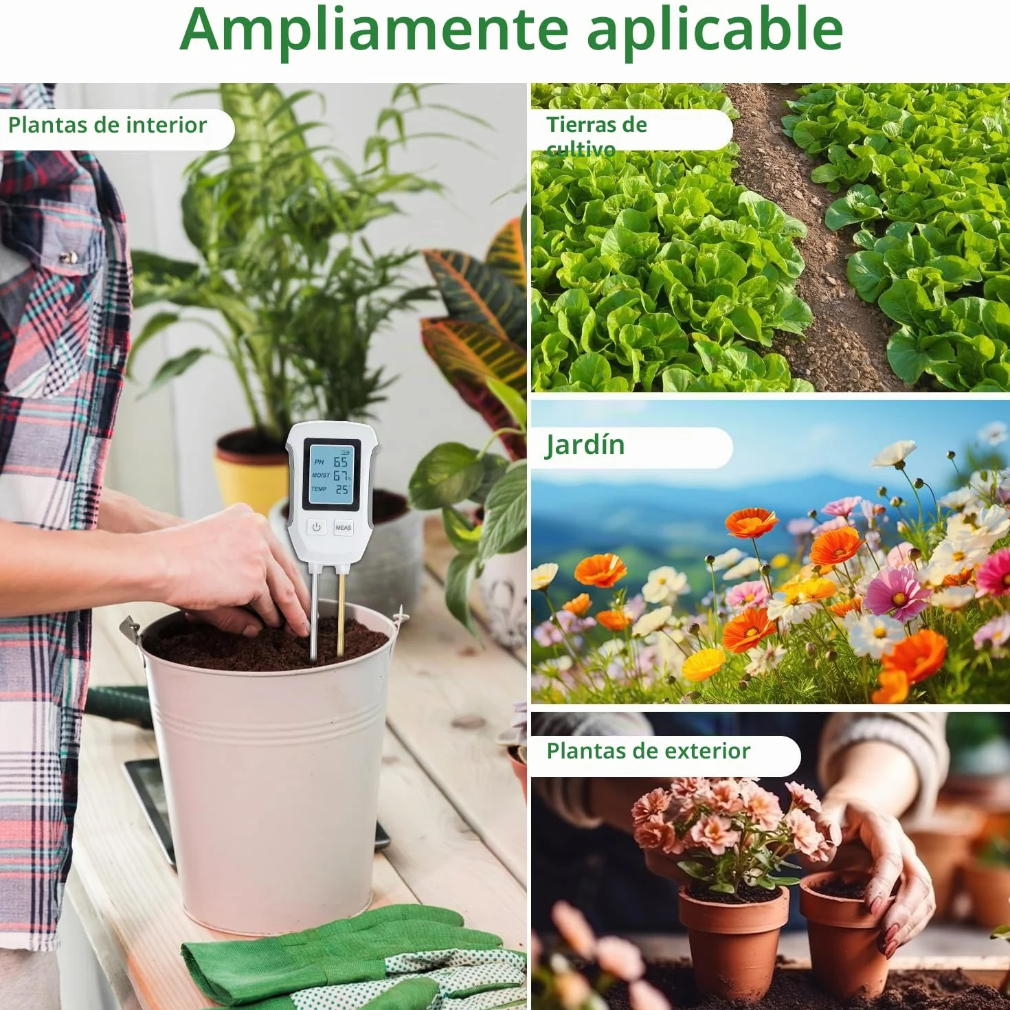 Mcbazel Medidor de Prueba de Suelo 3 en 1, Detección de pH, Temperatura, Humedad con Pantalla LCD Retroiluminada