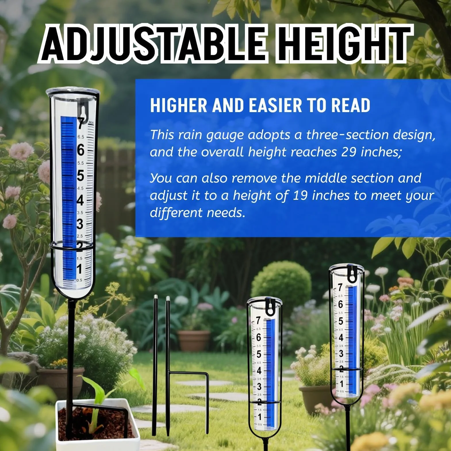 Pluviómetro Exterior 17 cm Gran Capacidad Medidor de Lluvia Desmontable para Jardín