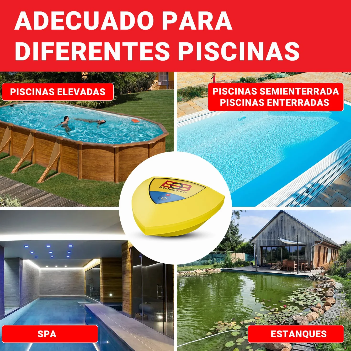 ELEKTROBOCK Alarma de Piscina Sensor de Movimiento Flotante con Sirena 95dB IP67