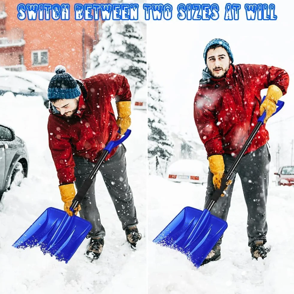 Pala Nieve, Carretilla Elevadora de Nieve de 108 cm, Diseño Desmontable de 4 Piezas, Pala de Nieve Ajustable Portátil Ligera, Gran Capacidad, Conducción de Automóviles (Azul)
