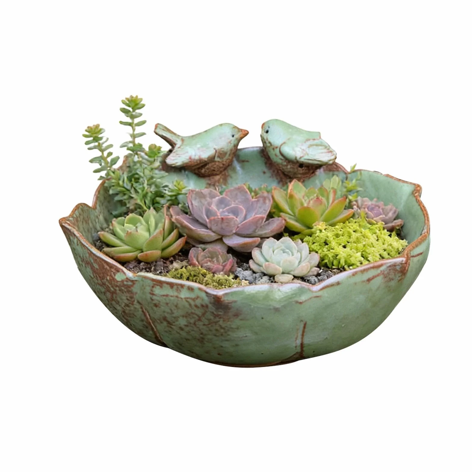 Baño para pájaros para exteriores, gran recipiente decorativo para comida, cuenco de cerámica para baño de pájaros o plantas, para jardín, patio, terraza, balcón, césped, alféizar de ventana interior
