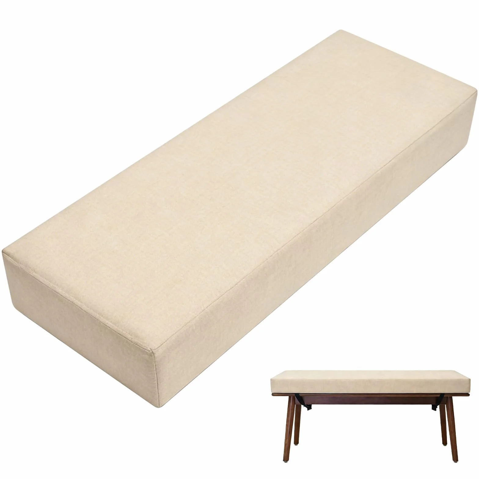 Cojín de asiento para banco 80 x 40 x 5 cm antideslizante extraíble beige