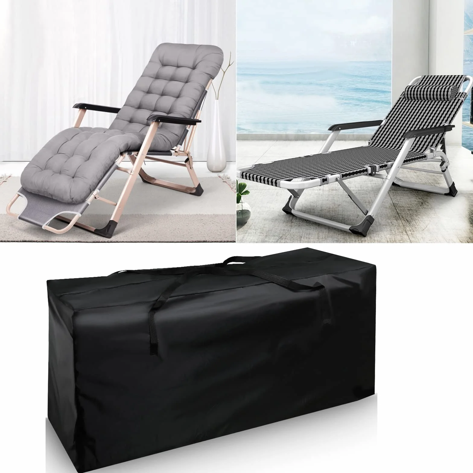 Funda Cojín para Muebles de Exterior Impermeable con Asas 122x40x55cm Negro