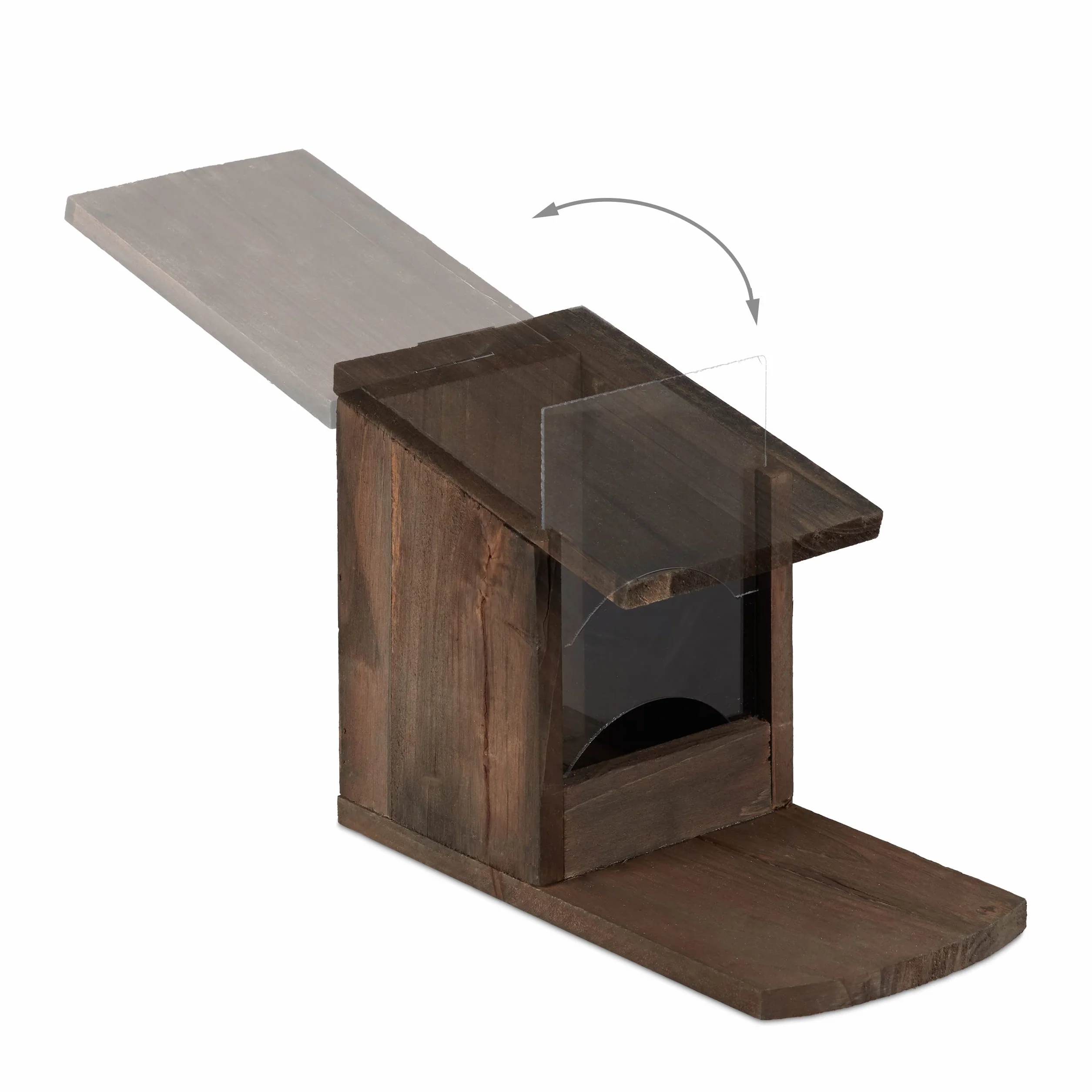 Relaxdays Comedero Ardillas 5 x 12 x 25 cm Madera y Plástico Marrón Oscuro