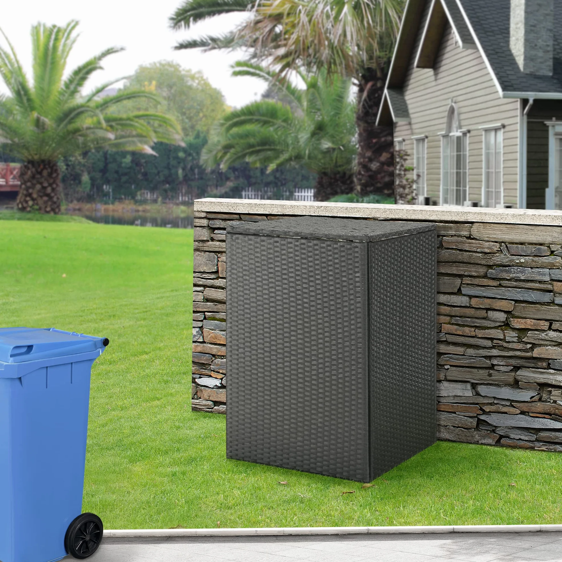 Cobertizo para Contenedor de Basura 240 L Caseta con Cierre Magnético Resistente a la Intemperie Acero Polyrattan Gris