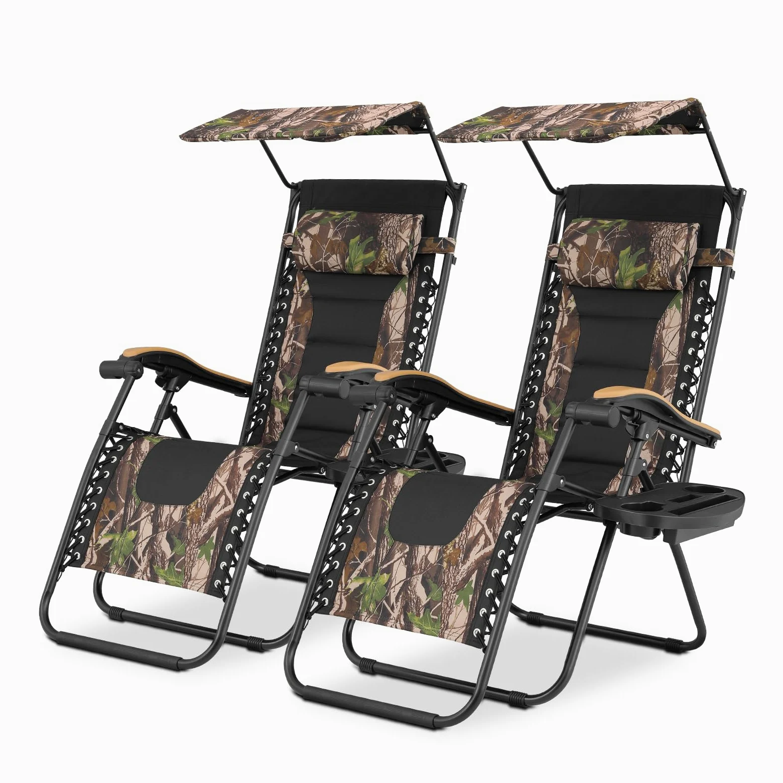 Magshion Juego de 2 sillas de gravedad cero con toldo, reclinables para patio al aire libre, reclinables antigravedad, tumbona portátil con portavasos extraíble, bandeja lateral y reposacabezas de