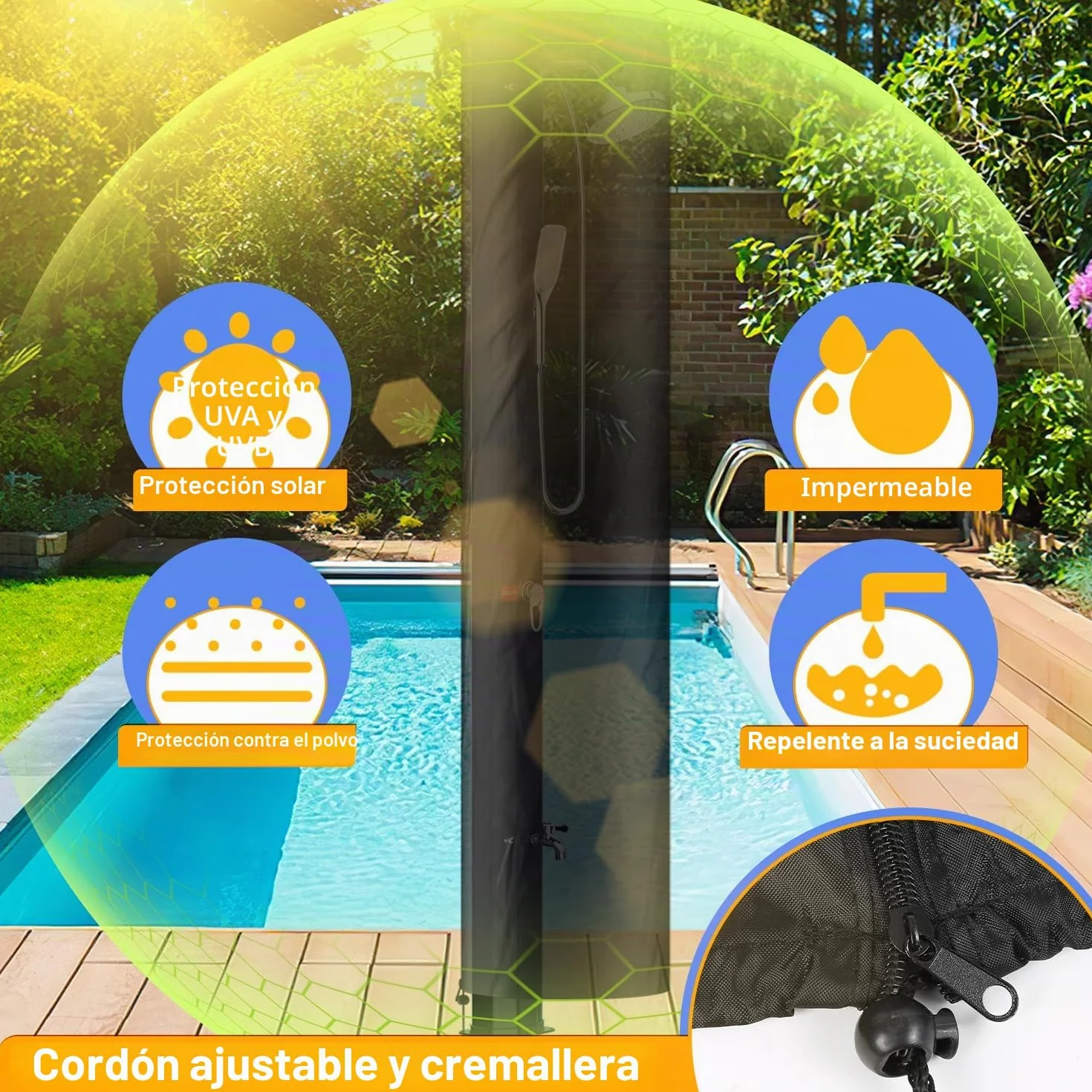 Herrselsam Ducha solar 35 L jardín agua caliente 60 °C camping sin conexión alimentación ducha pies alcachofa mano cabezal lluvia orientable funda