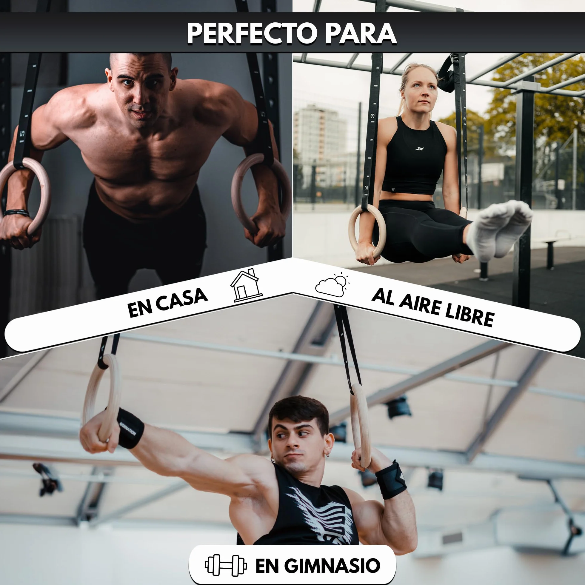 GORNATION Anillas de Gimnasia de Madera con Correas Ajustables y Bolsa de Transporte