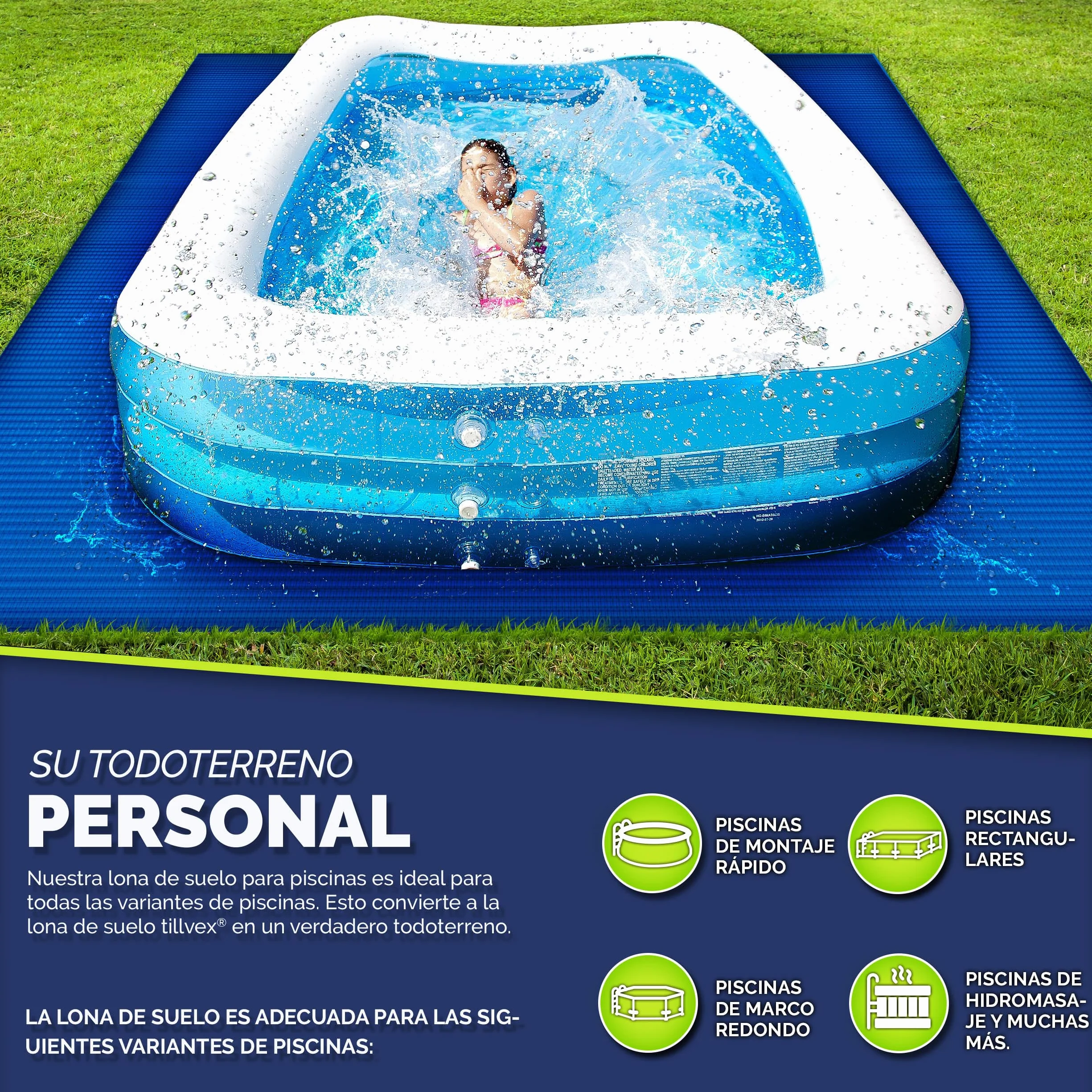 Tillvex Tapiz para Piscina Suelo 338 x 239 cm Rectangular 250 g/m² Resistente UV