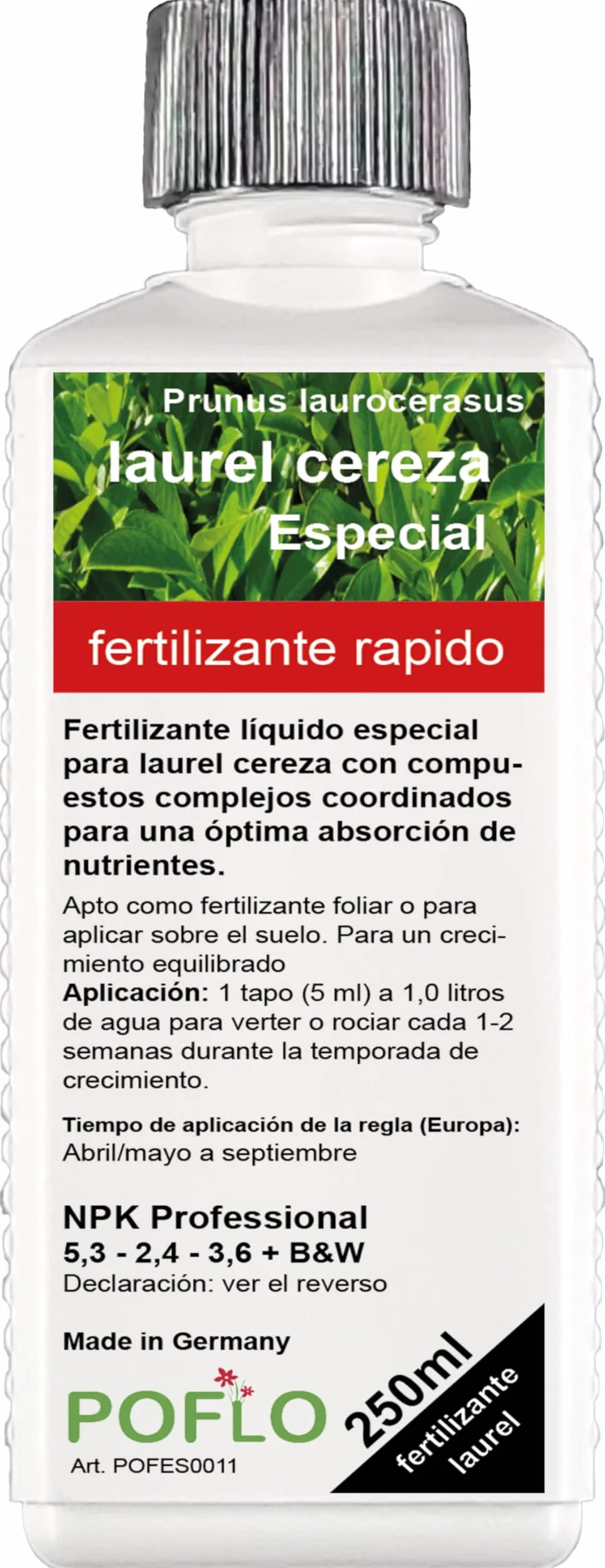 Fertilizante de laurel cereza Prunus laurocerasus abono líquido profesional 250ml