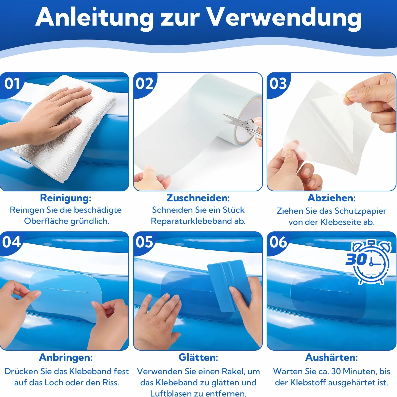 Parches Piscina 10cmx350cm PVC Transparente para Liner