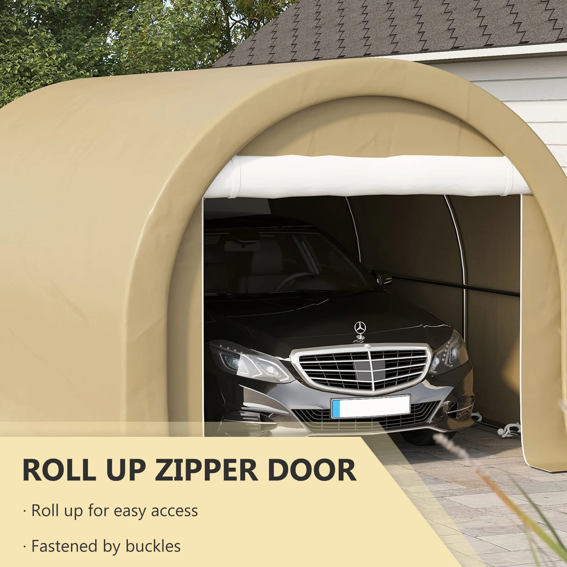 Outsunny Tente cochera 5L x 3l x 2,4H m Acero galvanizado PE Alta Densidad 190 g/m² Impermeable Anti-UV Beige