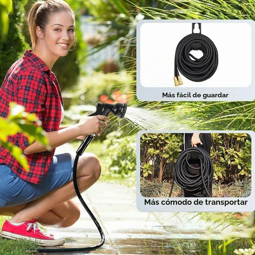 Manguera de Jardín Extensible 15 Metros 3/4" 1/2" 8 Funciones de Riego