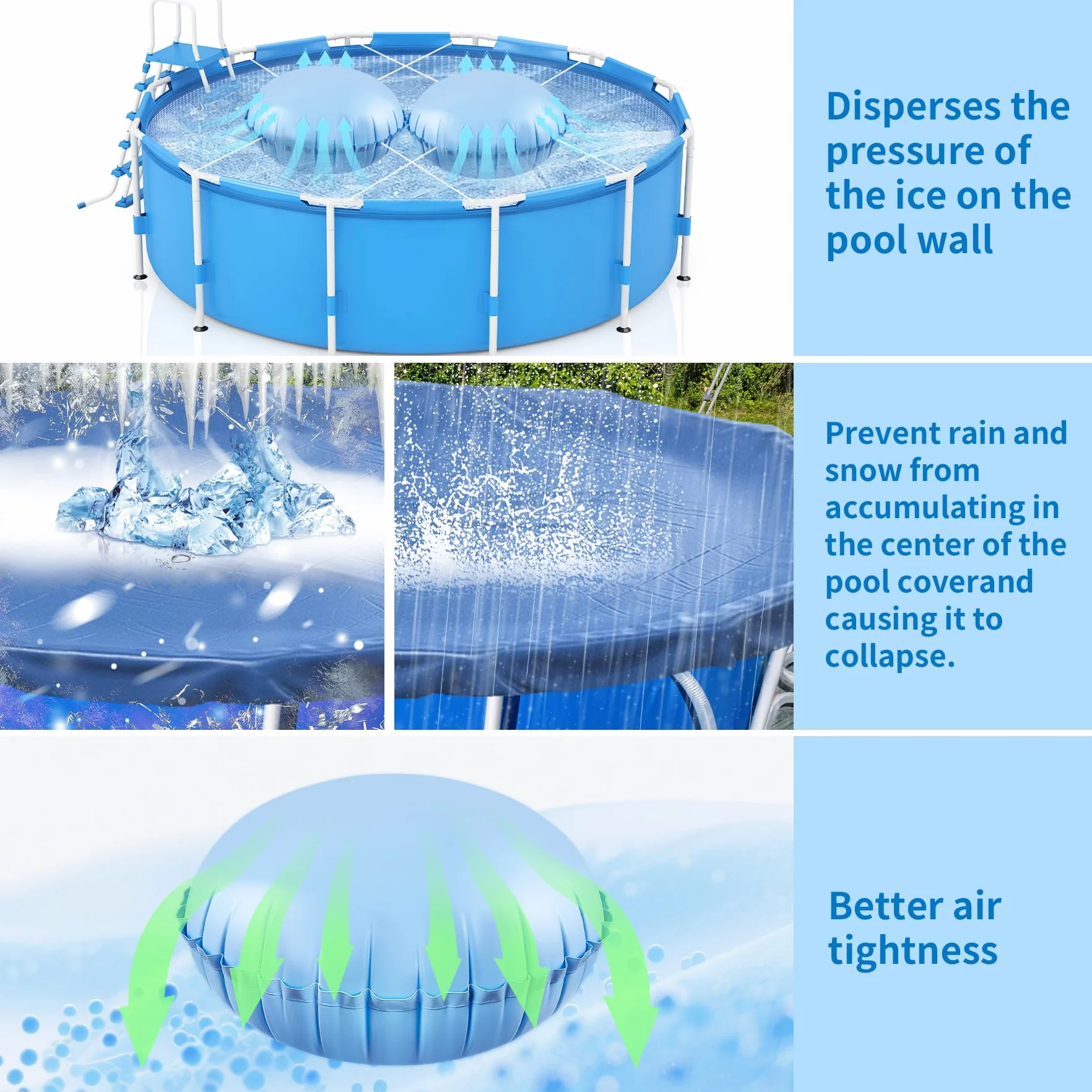 TZEKING 2 Piezas Cojín de Aire para Piscina Redondo con Cuerda de 15 m, Inflable para Piscinas y Spas