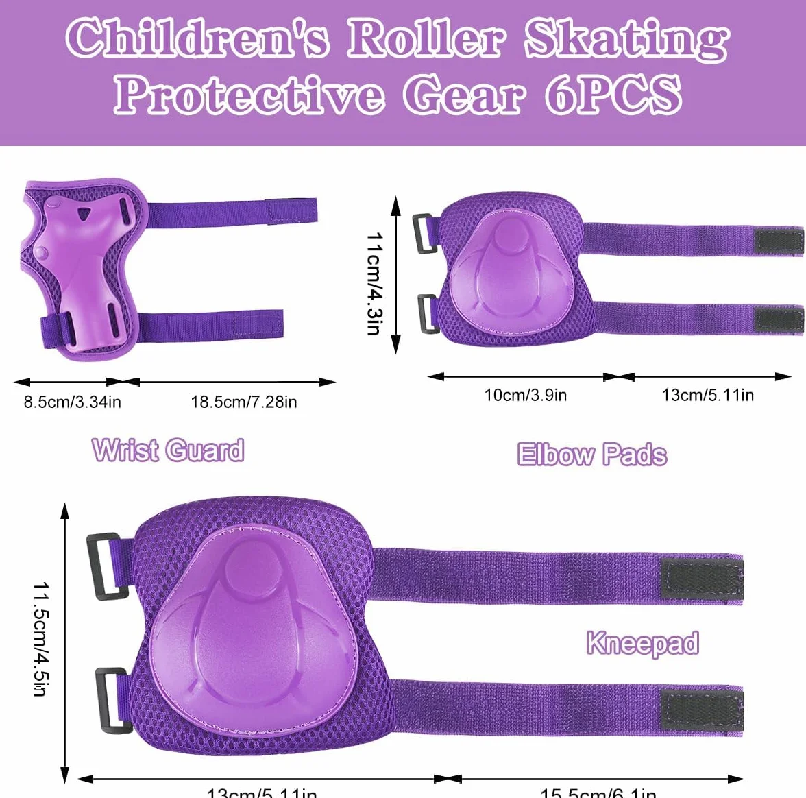 Juego de Protecciones Skate Niño 6 Piezas Rodilleras Muñequeras Coderas para Bicicleta Patinaje