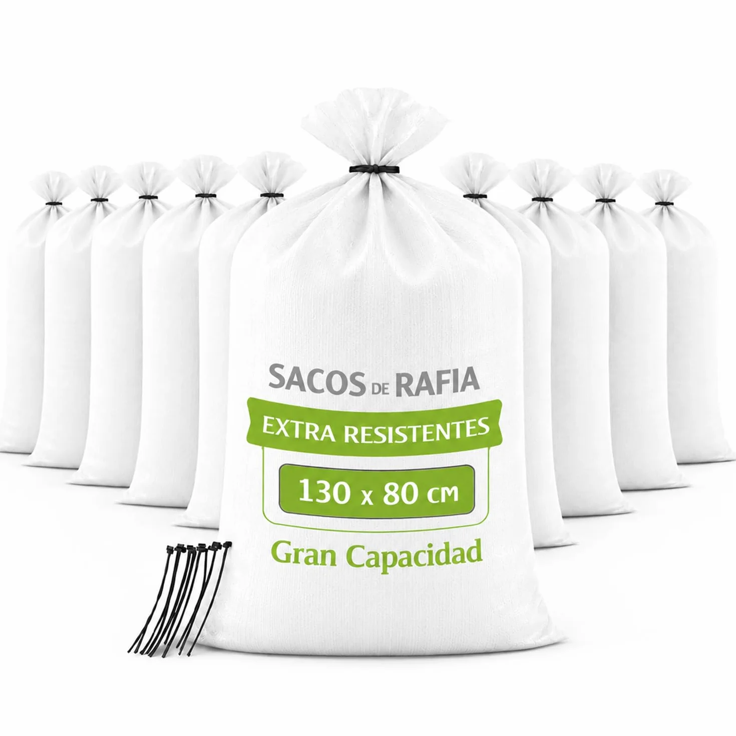 Sacos para Escombros 130x80 cm Rafia PP Blanca Extra Resistentes 10 Unidades