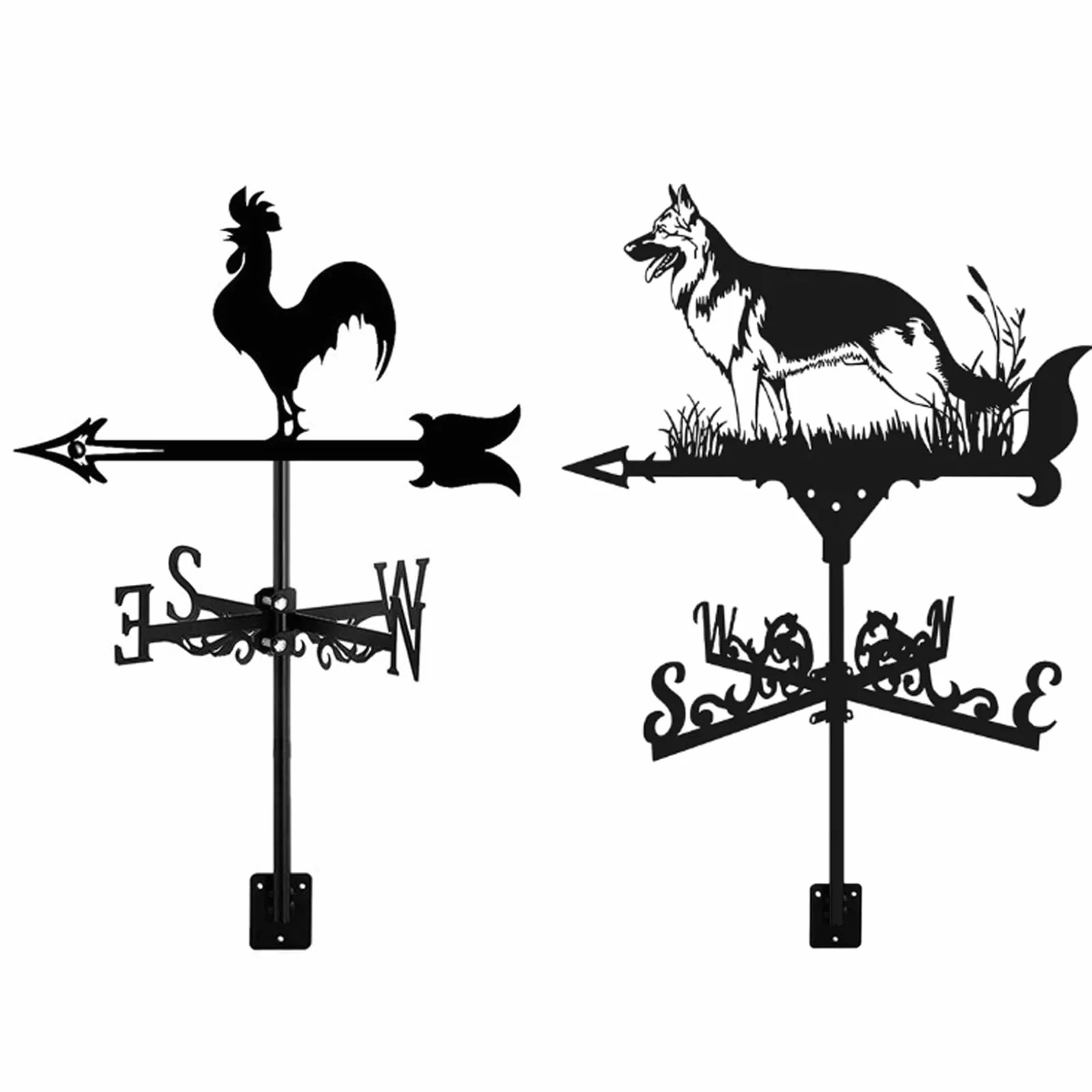 Veleta decorativa de hierro para montaje en techo, 13 x 22 pulgadas, indicador de dirección del viento para patio jardín