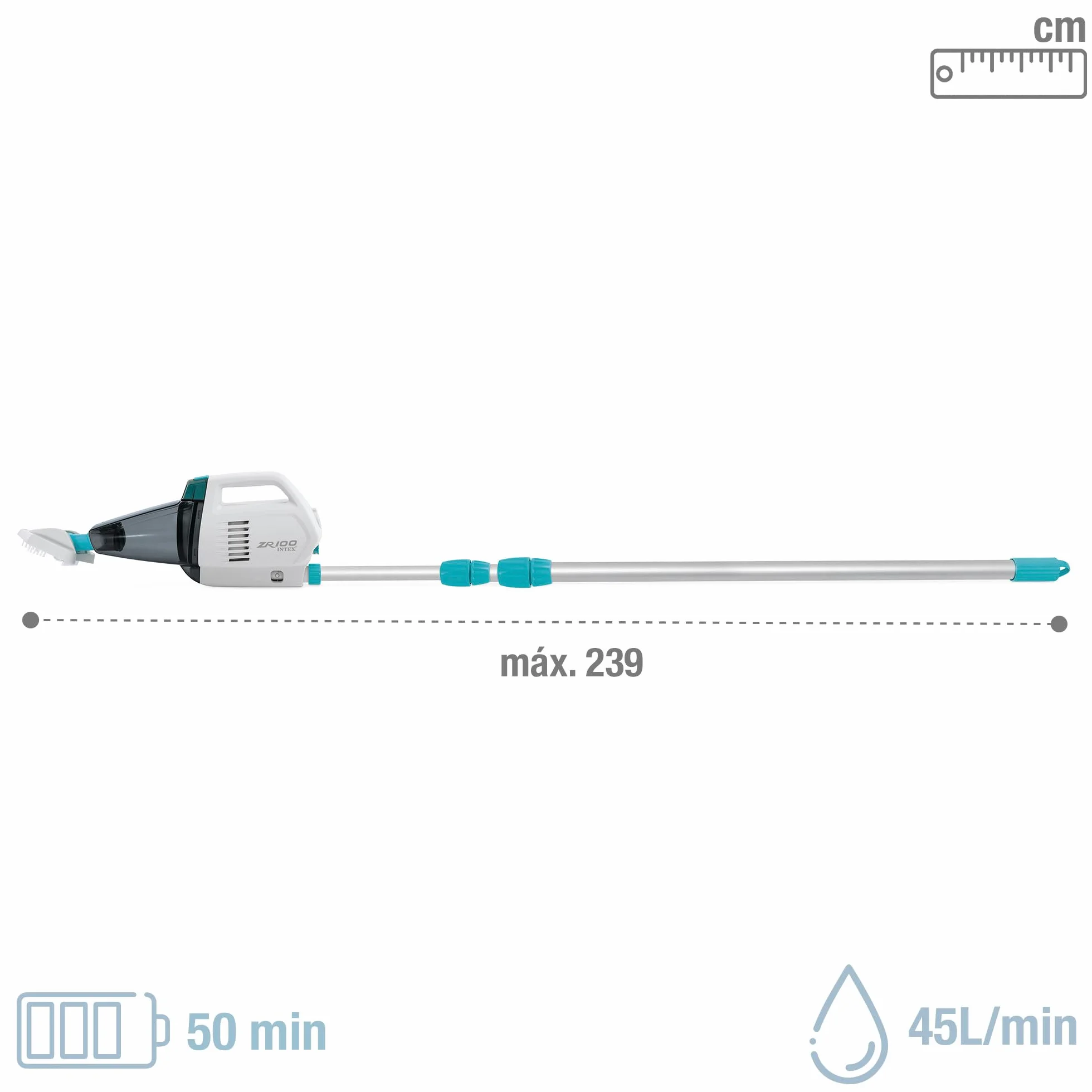 Aspirador Manual Eléctrico ZR100 Intex para Piscinas, Batería Recargable 50min, Mástil 2,39m