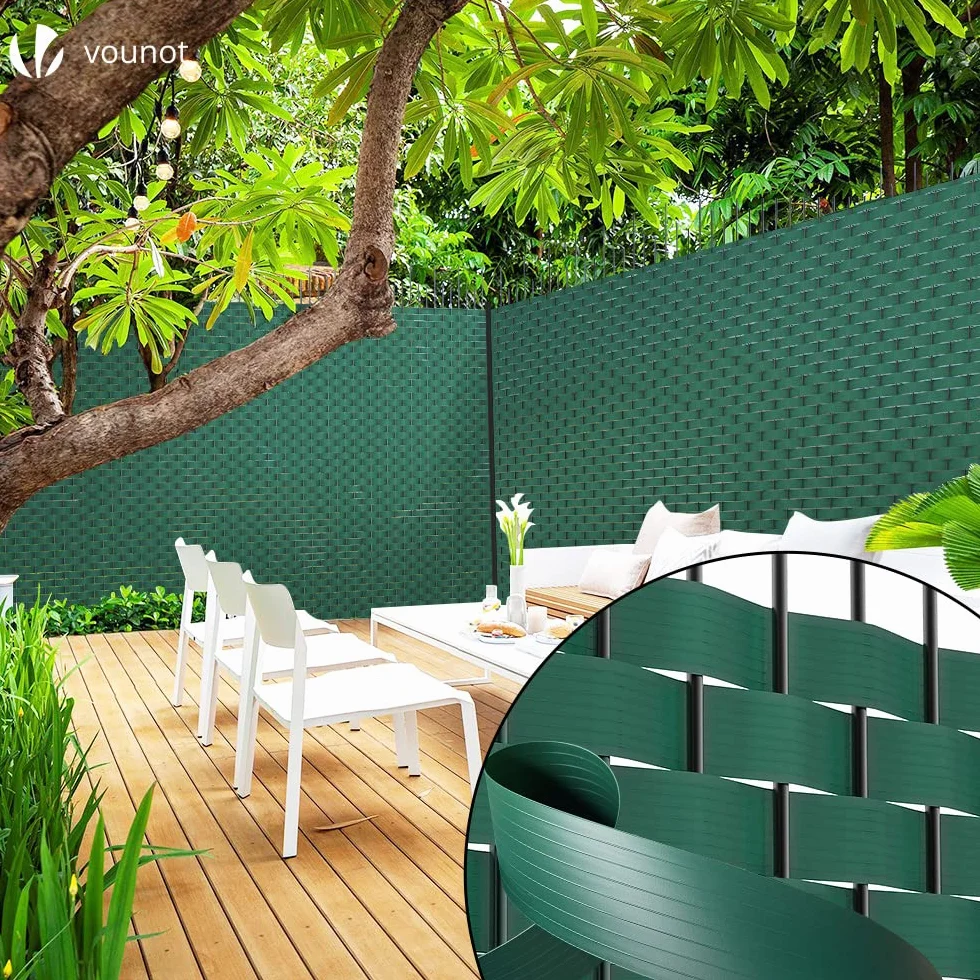 VOUNOT Tiras de Protección Visual de PVC 300 m x 4.7 cm para Valla de Jardín, Verde con 600 Clips