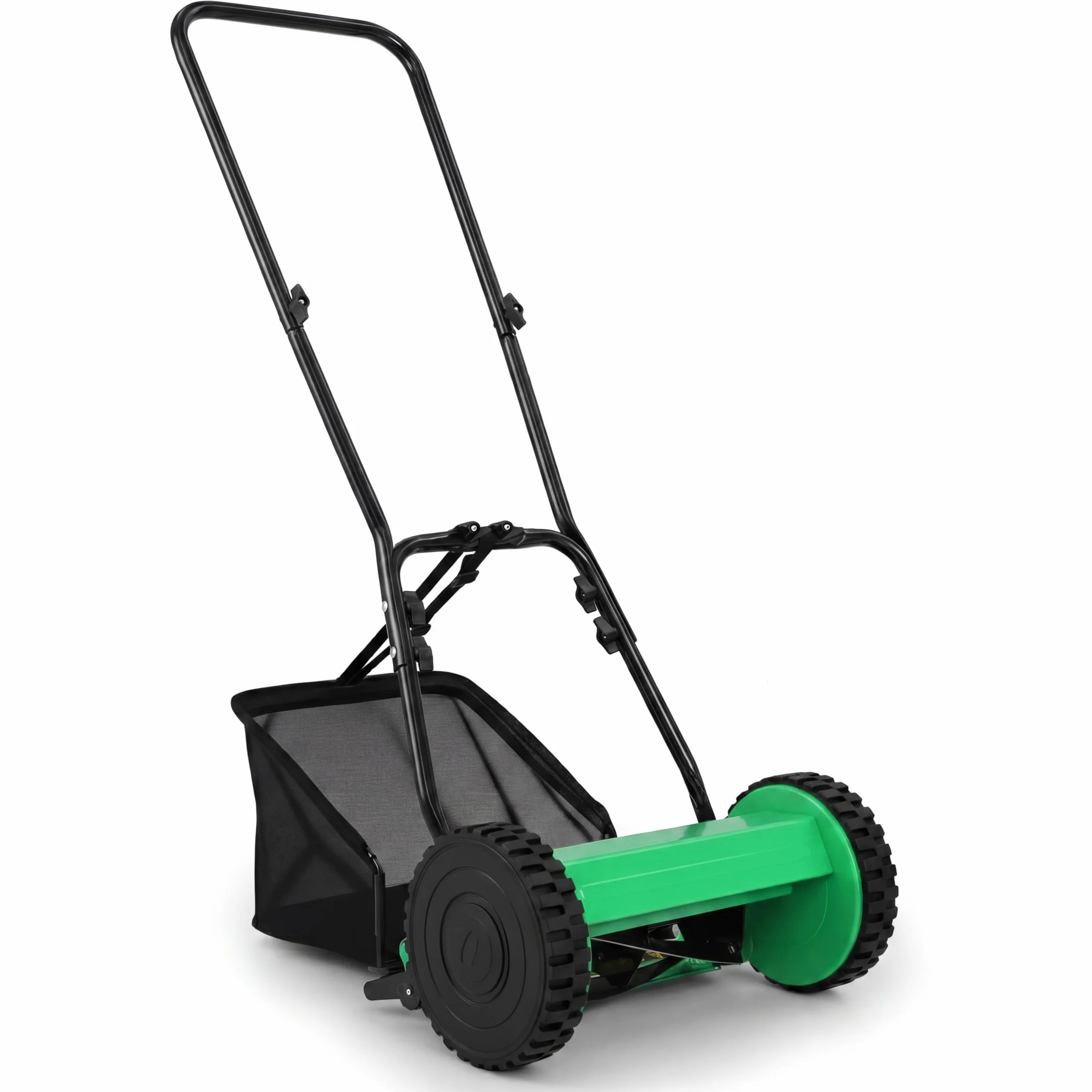 GYMAX Cortacésped Manual, Segadora de Hierba con Ancho de Corte de 30 cm, Altura de Corte Ajustable, Caja Recogedora de 18,5 L, 2 Ruedas y Mango en U, Cortadora de Césped para Patio (Verde)