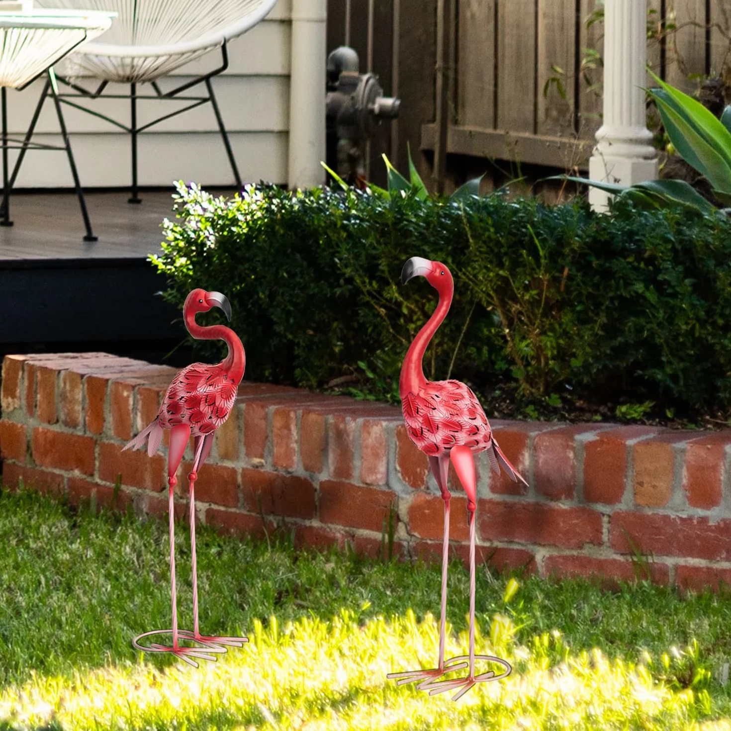 Estatuas de jardín de flamencos de Metal, esculturas de Flamenco Rojo para Patio, decoración al Aire Libre