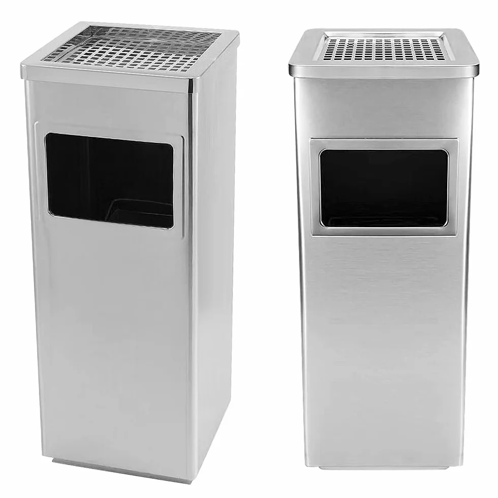 HUOLE Papelera con Cenicero Acero Inoxidable 48L 30x24x60cm Cubo Basura