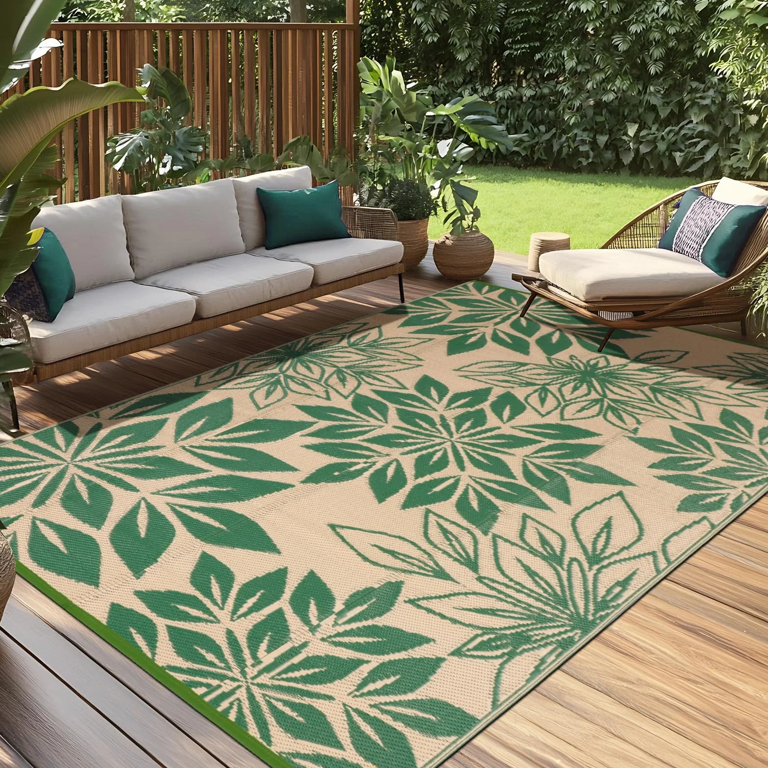 Alfombra de Jardín Impermeable 150x245 cm Verde Resistente a Rayos UV Reciclado