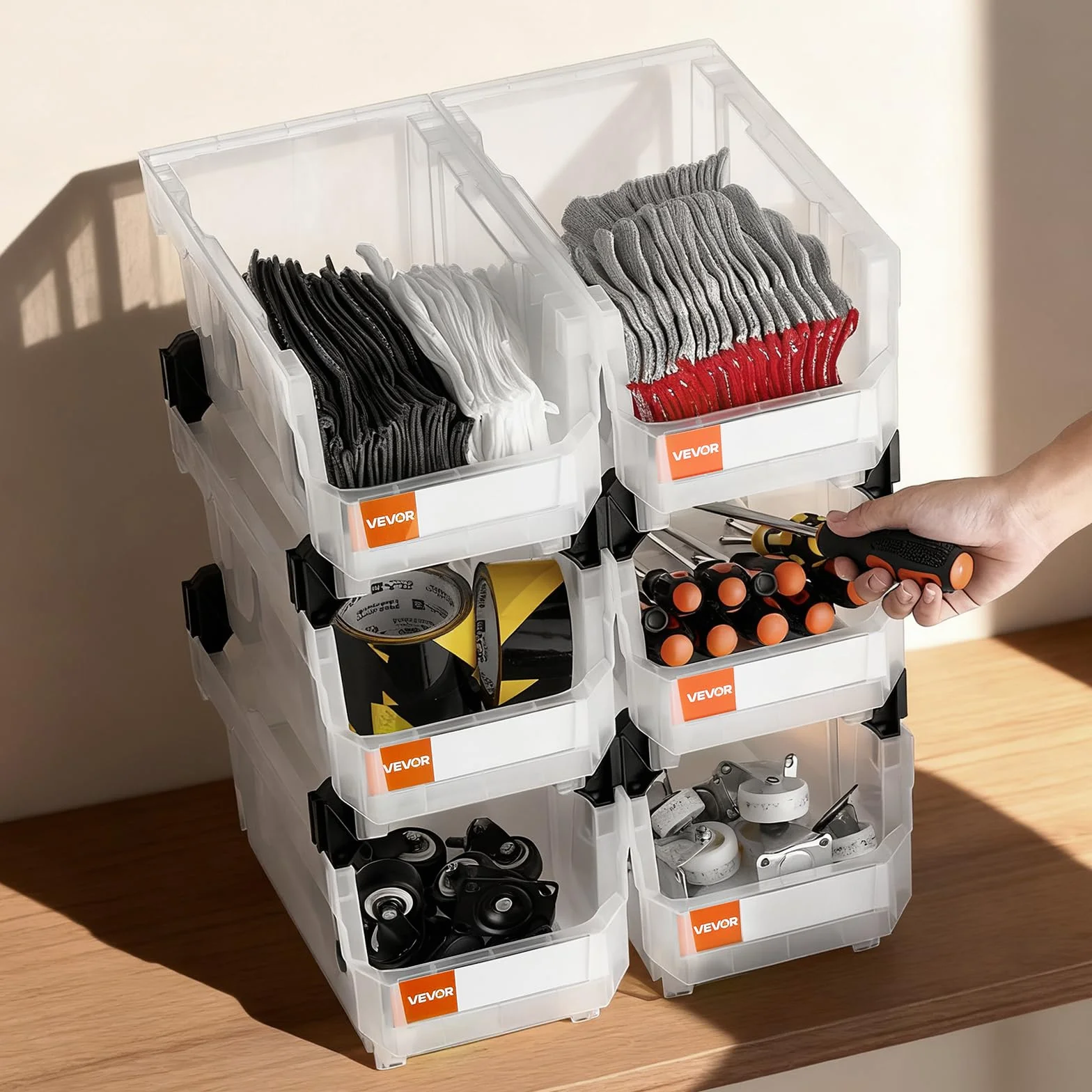 VEVOR Cajas Apilables 377 x 215 x 180 mm Transparentes Almacenamiento