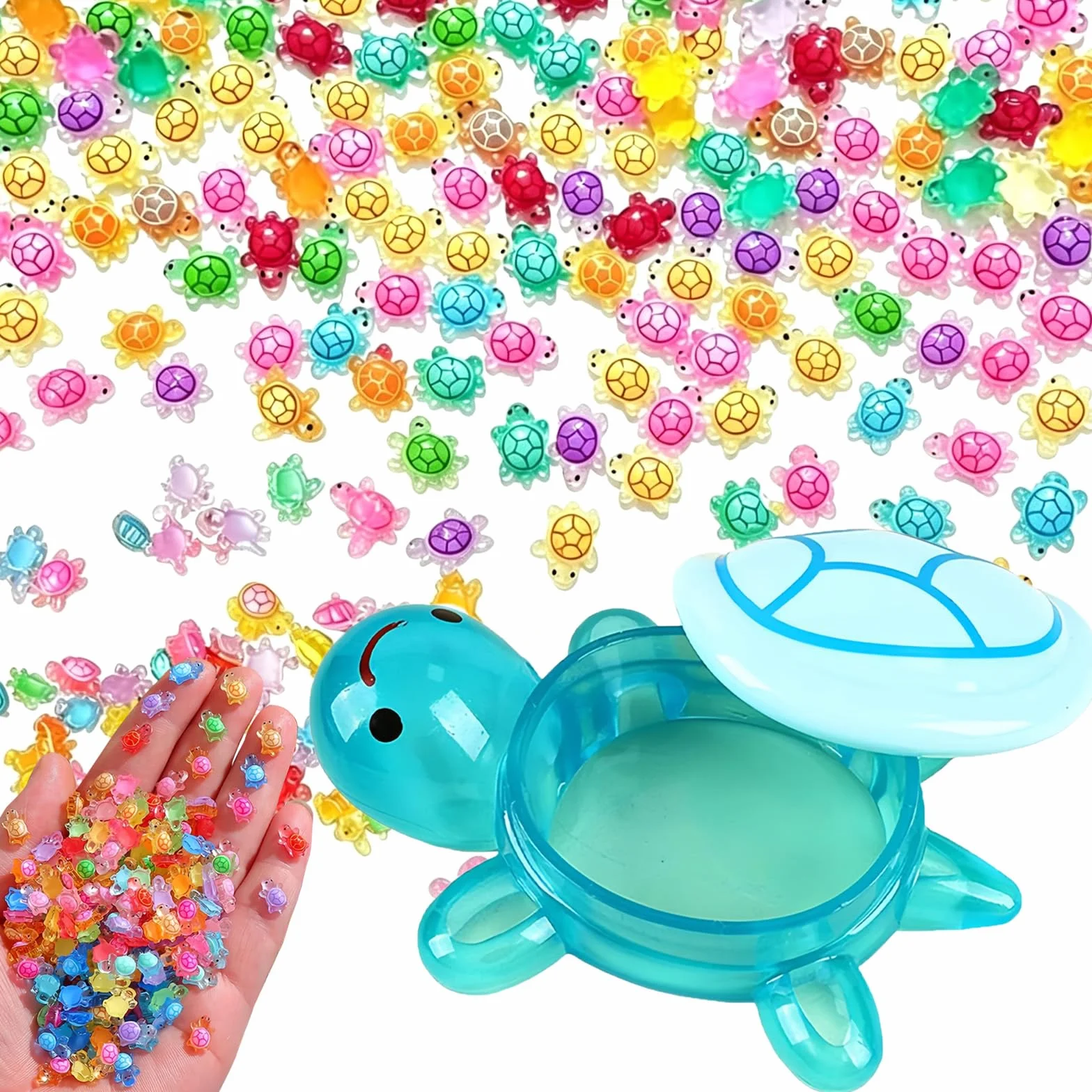 200 Mini Tortugas Luminosas de Resina + 1 Tortuga Grande – Figuras Decorativas Brillantes para Jardín de Hadas