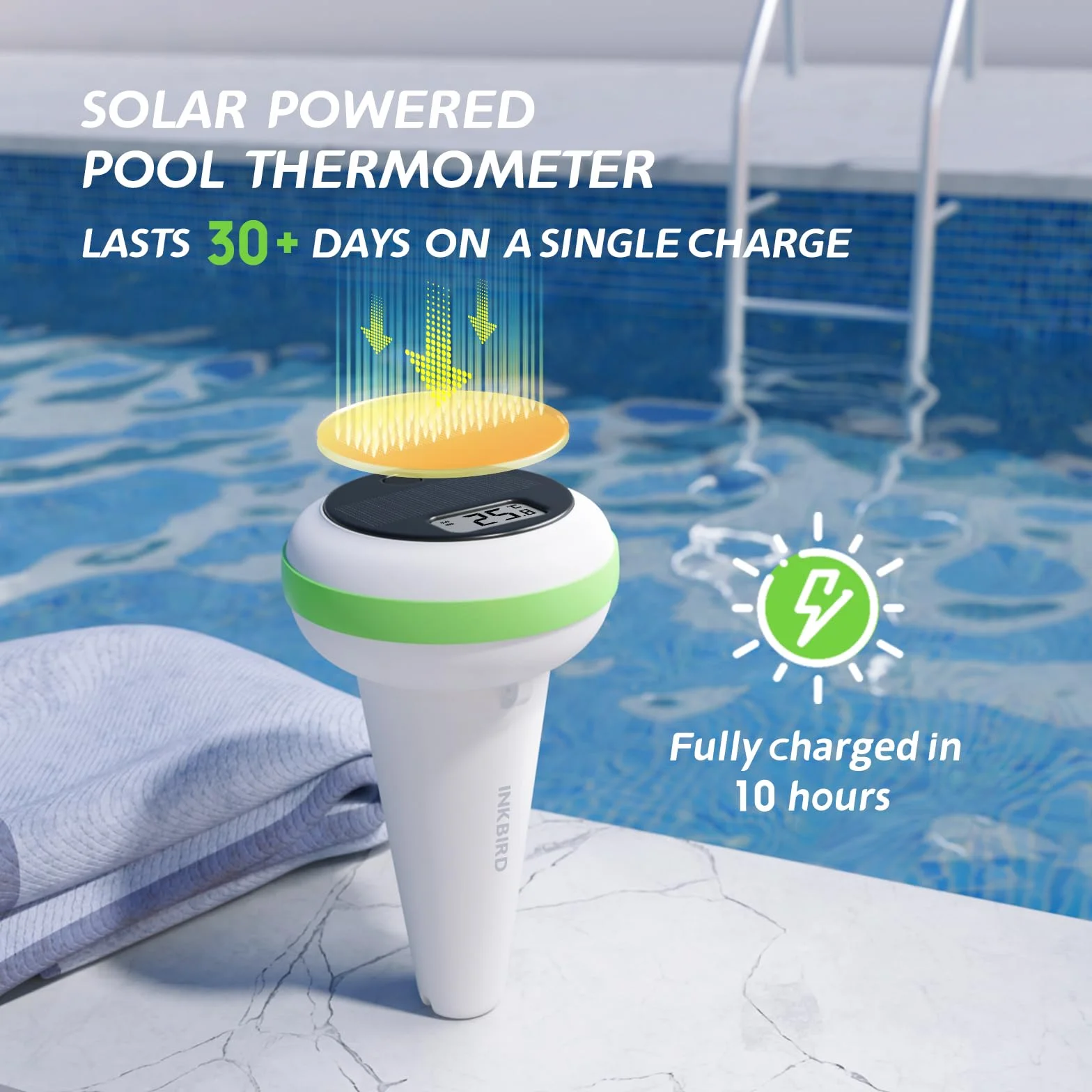 Inkbird Termómetro Piscina Solar Flotante IP68 Monitor Temperatura Piscina Spa Estanque