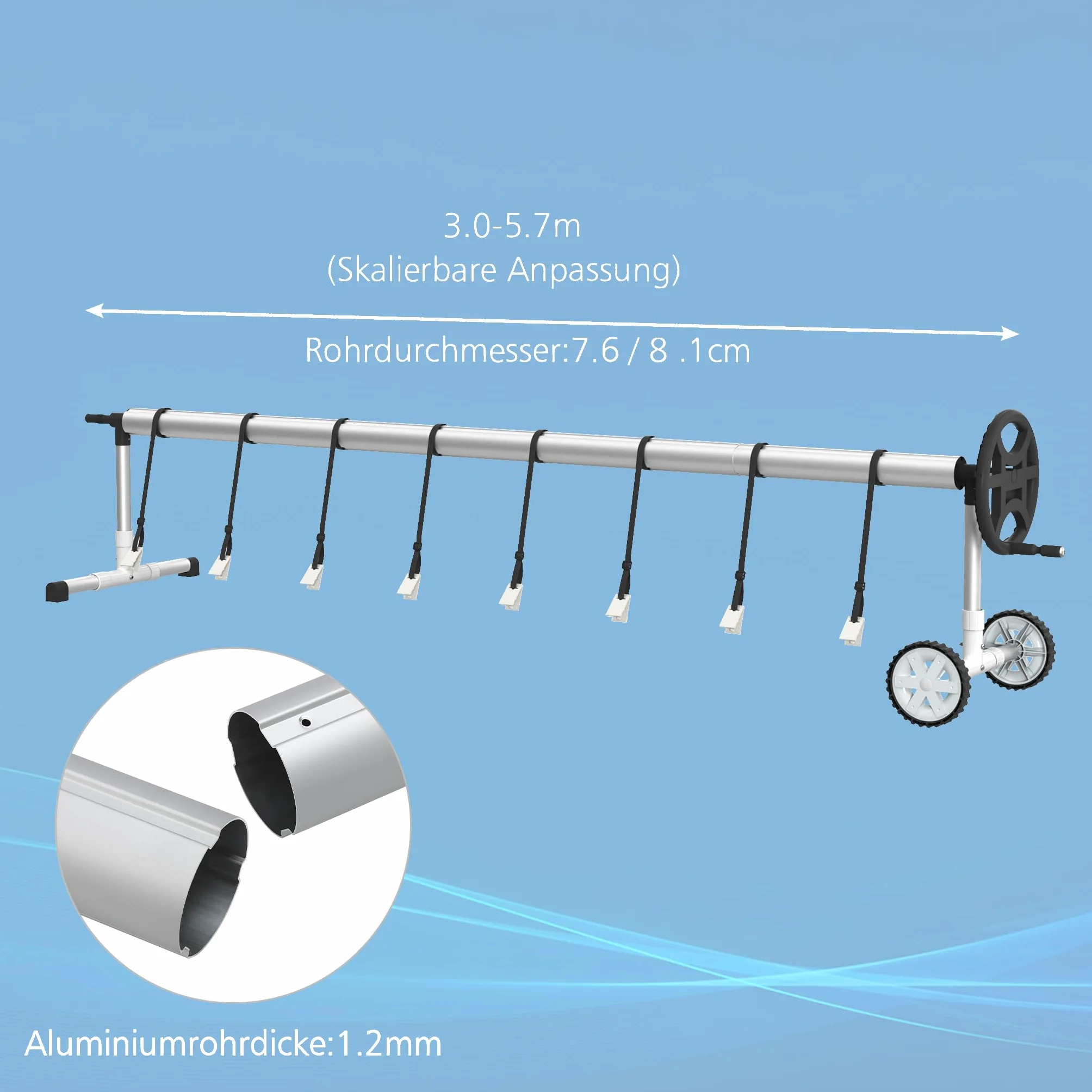 Enrollador de piscina de aluminio 300-570 cm resistente a la intemperie para lona solar