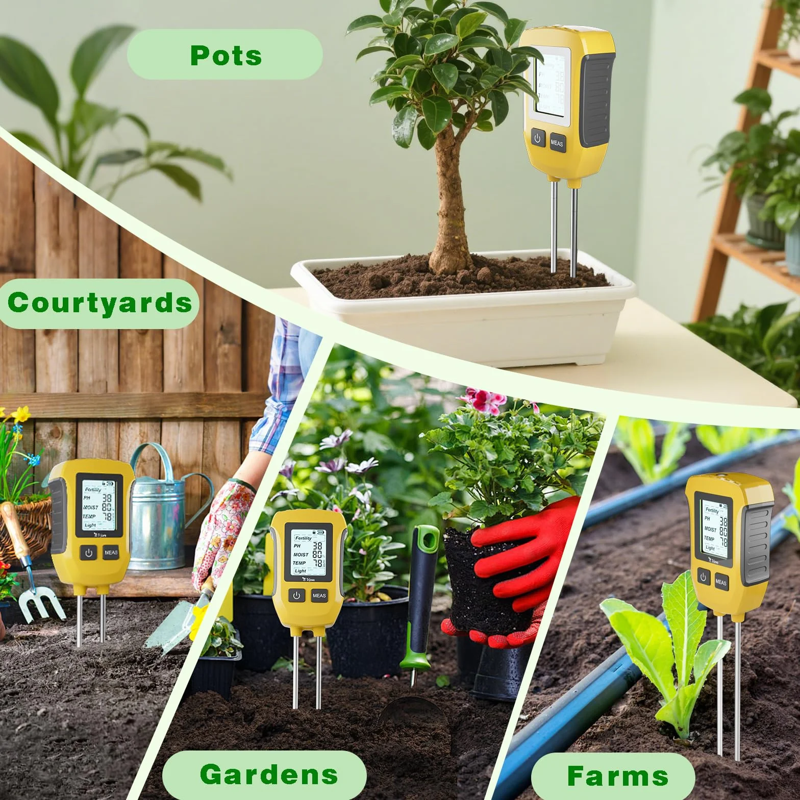 Medidor de Humedad de Plantas 5 en 1 PH Humedad Temperatura Luz Solar con Pantalla LCD Retroiluminada