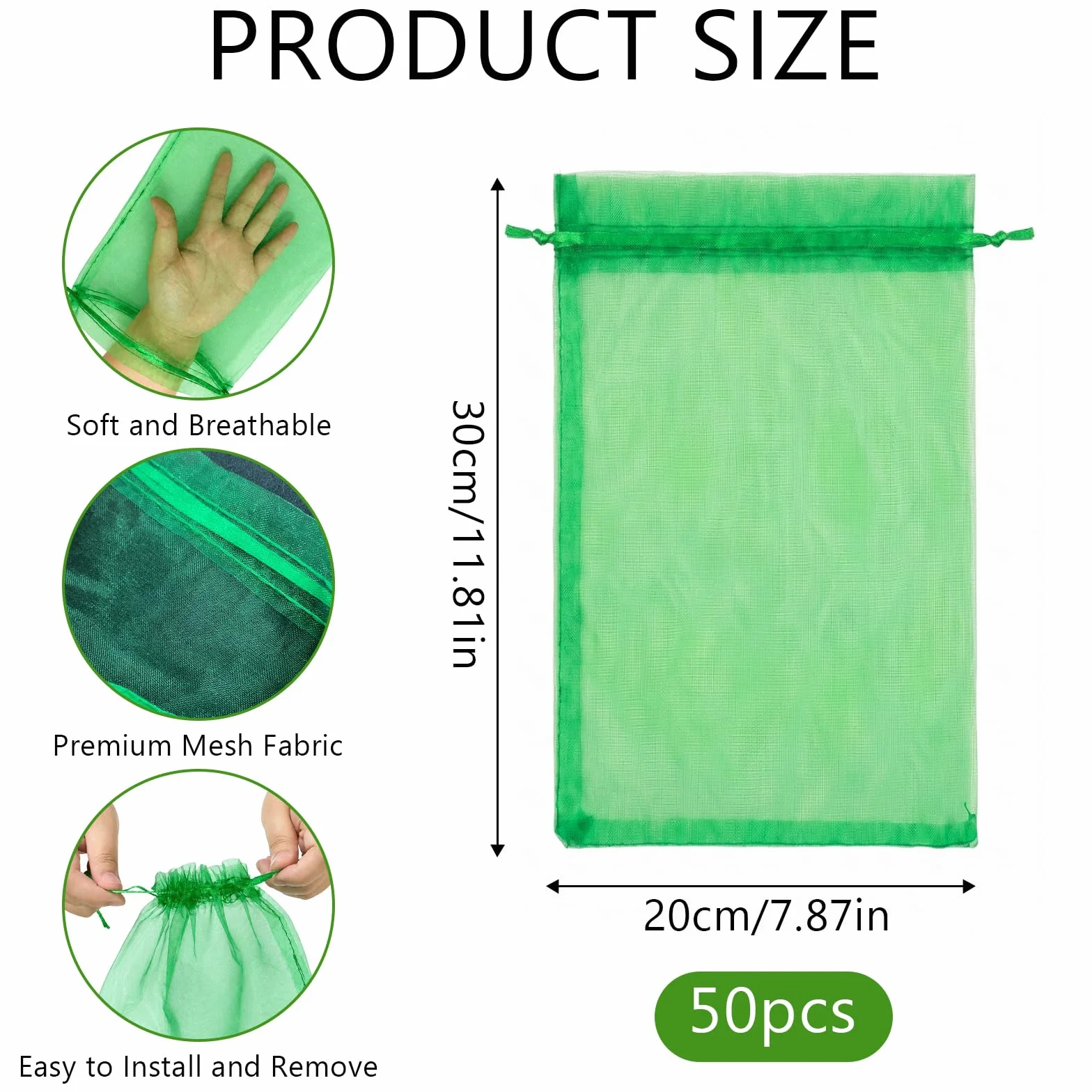 Bolsas Protectoras para Uvas 20x30 cm Malla de Protección con Cordón Verde