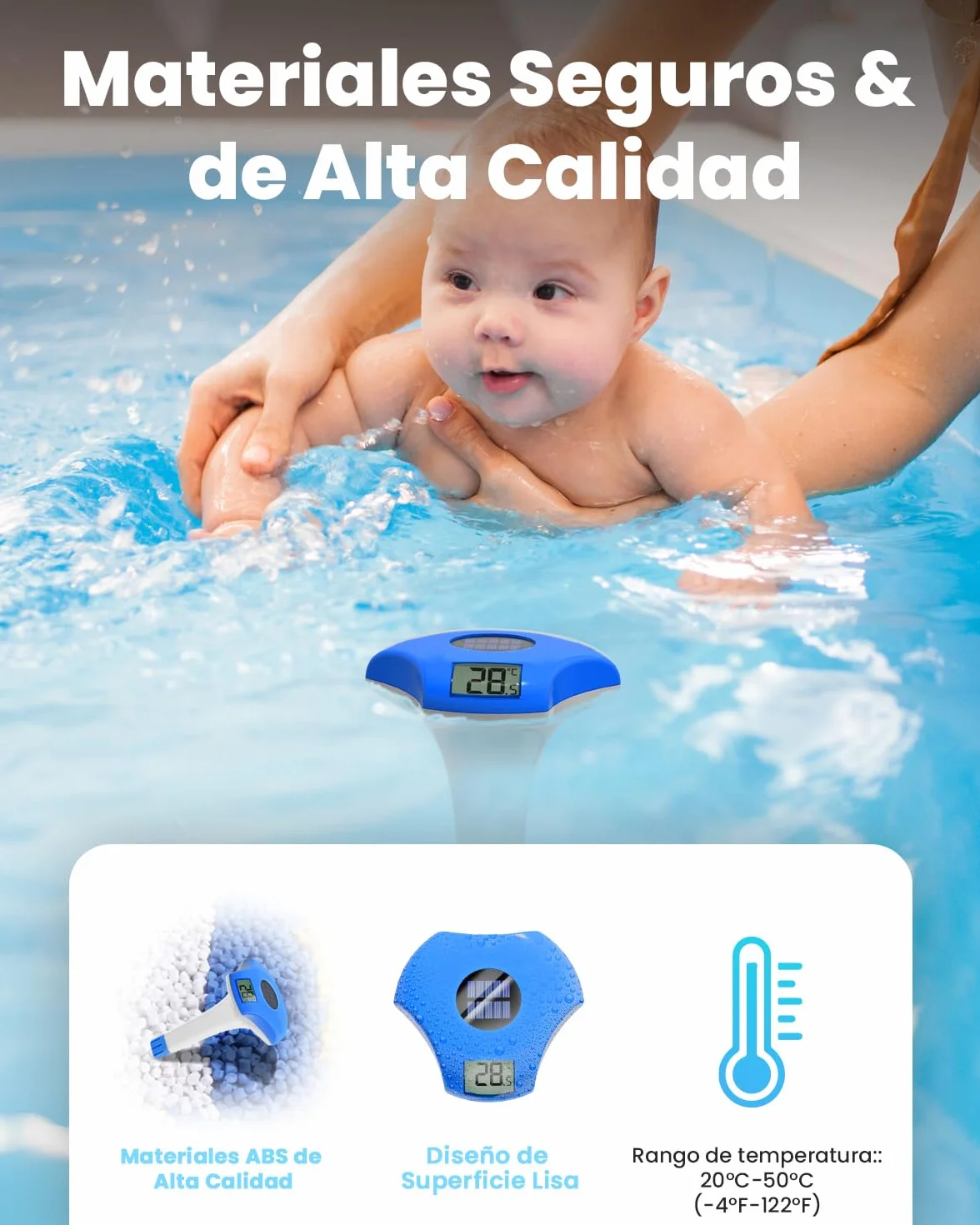 BALDR Termómetro Piscina Flotante Solar Pantalla Digital IPX8