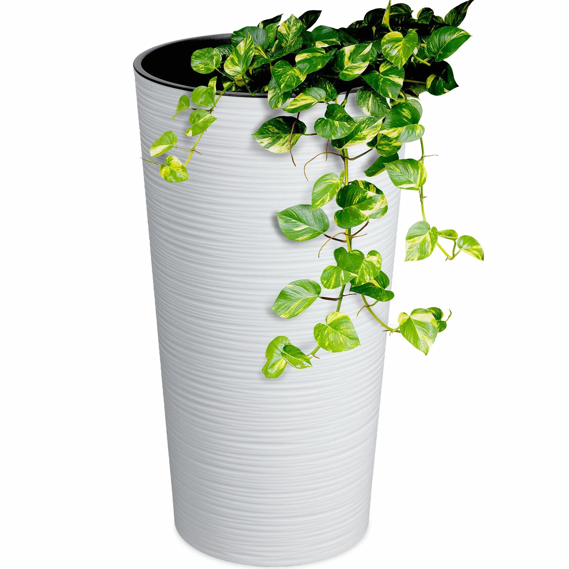 KADAX Macetero Alto de Plastico para Interior y Exterior, Maceta Grande y Decorativa para Plantas de Gran Tamaño y Árboles Pequeños (Blanco, 25.5 cm)