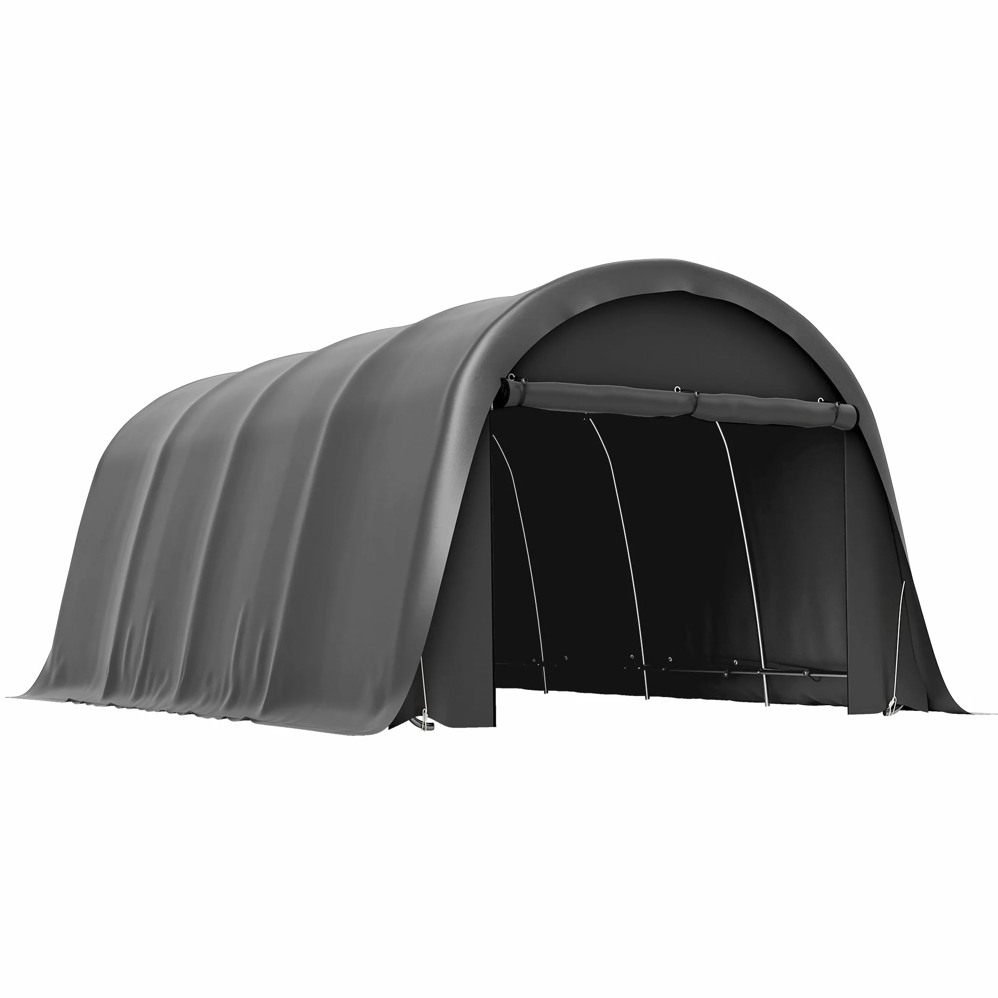 Outsunny Carport impermeable 3x6 m con paredes laterales extraíbles puerta enrollable techo arqueado UPF50+