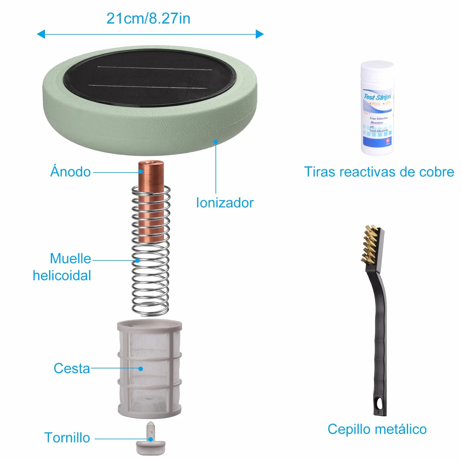 Ionizador Solar para Piscinas Flotante de Cobre Limpiador de Agua hasta 151.400 litros
