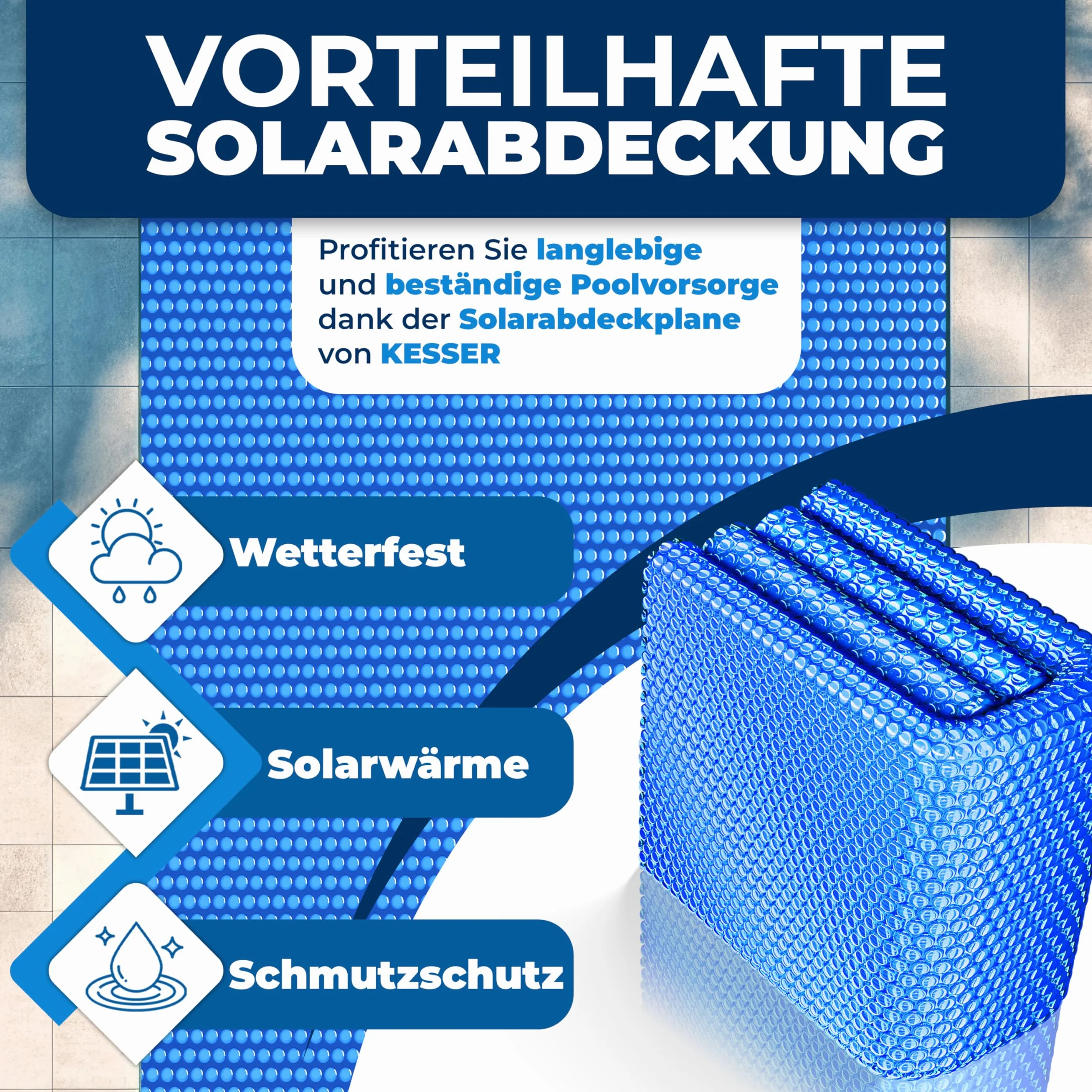 KESSER Lona Solar para Piscina Redonda Ø 244 cm, Azul, 600 x 400 cm