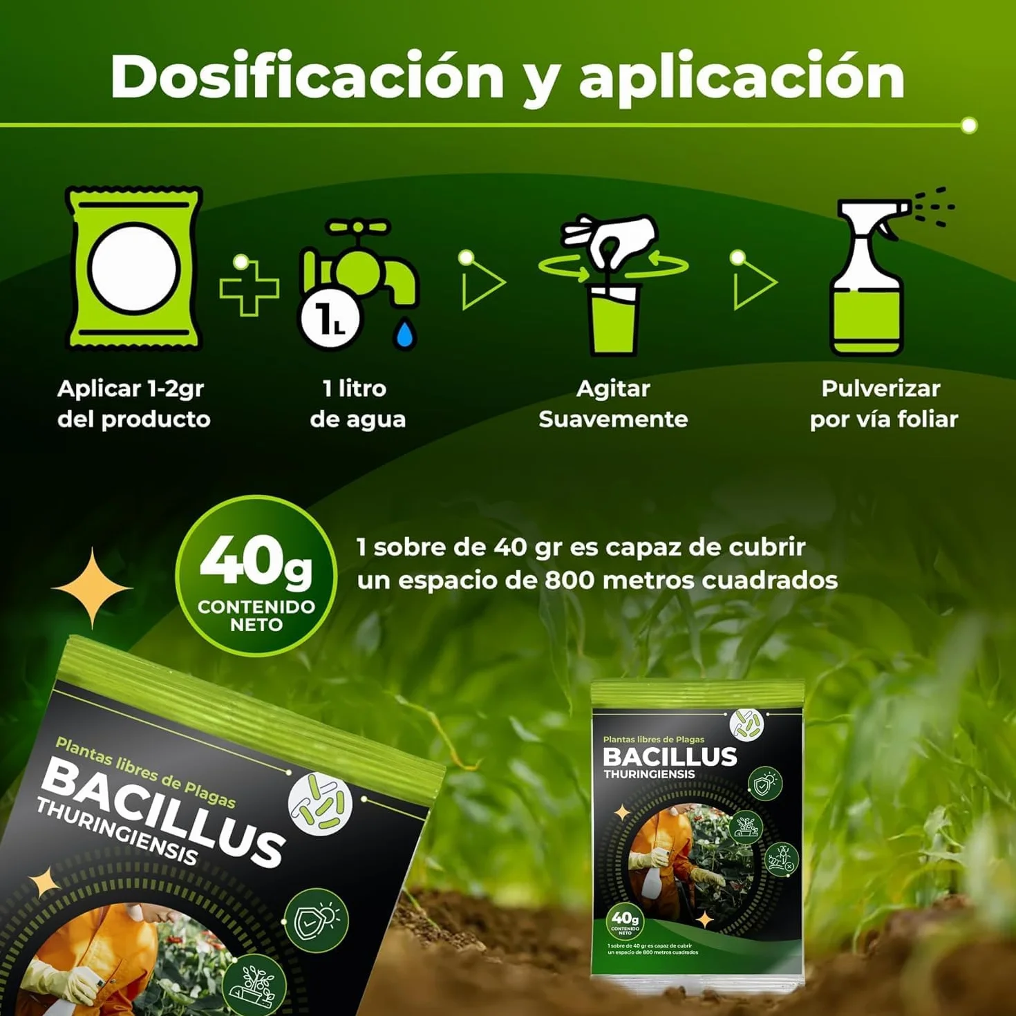 TRABE Bacillus Thuringiensis 40g Ecológico Protección contra Orugas